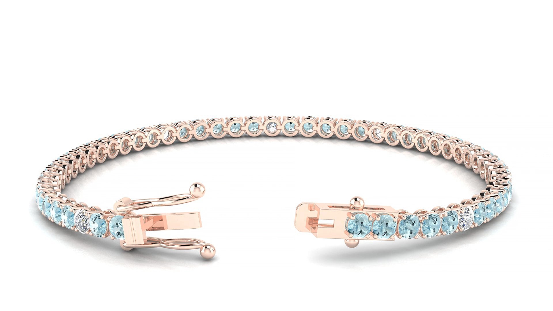 Firenze 5-1 | 18k Rose Gold 3 mm Round Natural Aquamarine & Diamond 15 cm Tennis Bracelet