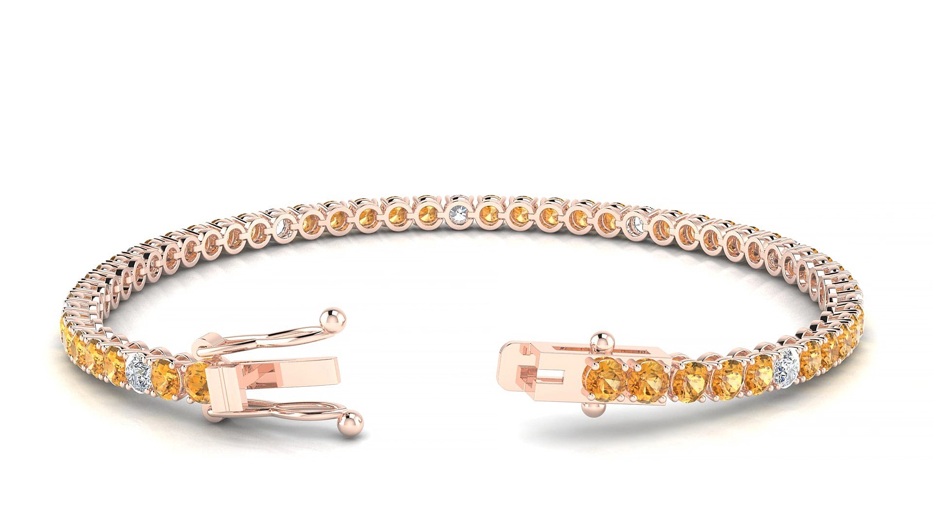Firenze 5-1 | 18k Rose Gold 3 mm Round Natural Citrine & Diamond 20 cm Tennis Bracelet