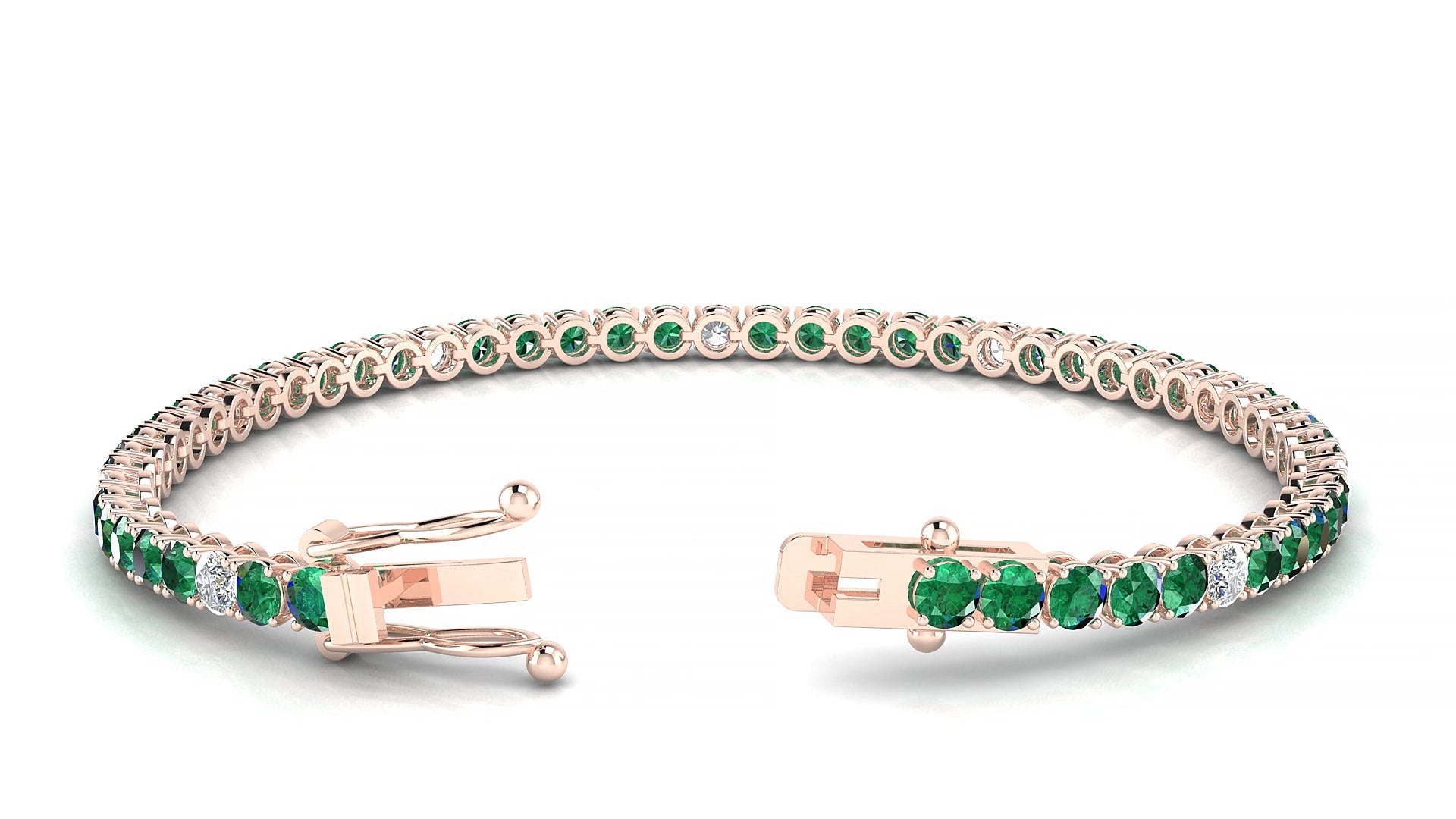 Firenze 5-1 | 18k Rose Gold 3 mm Round Natural Emerald & Diamond 16 cm Tennis Bracelet