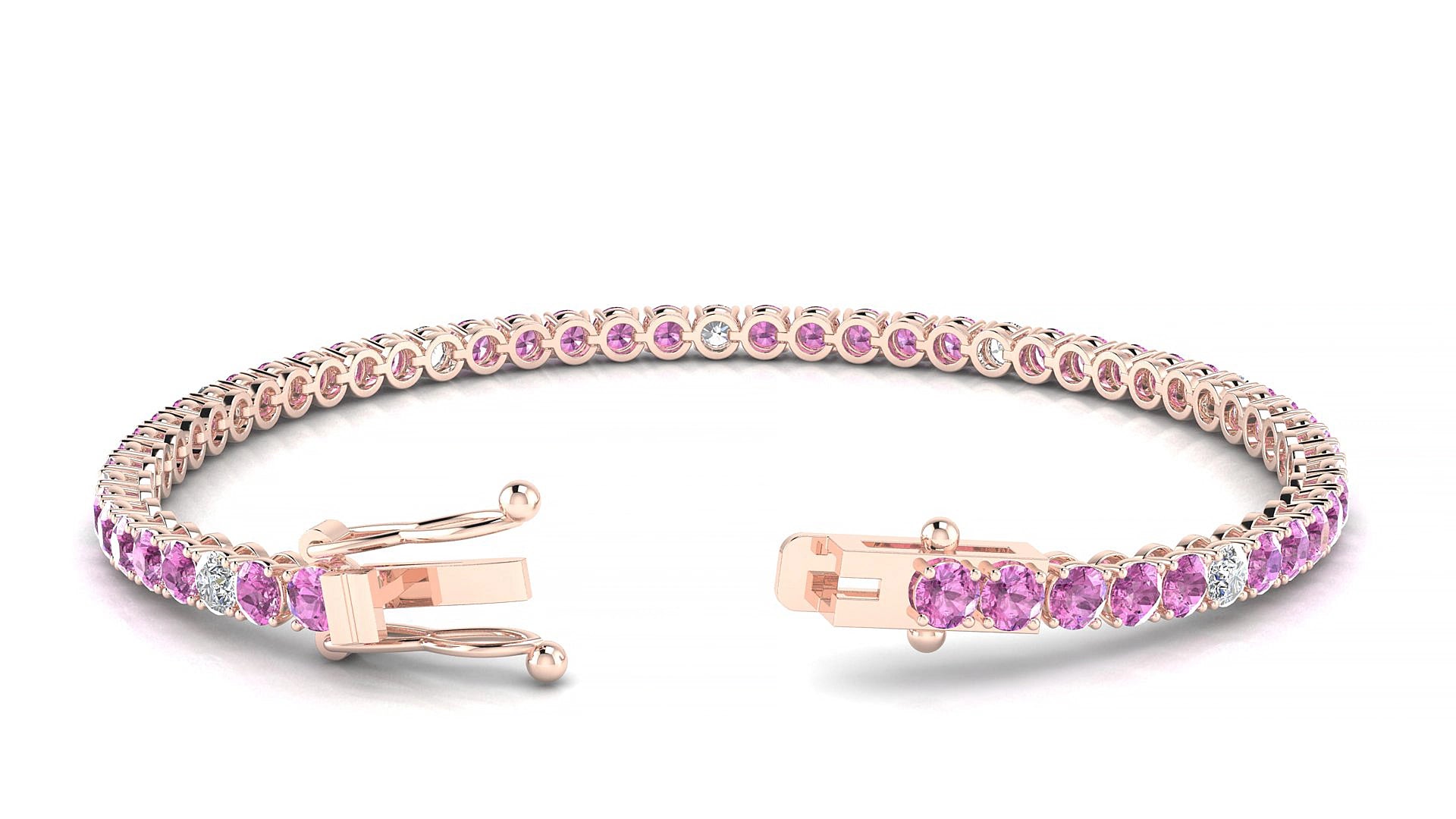 Firenze 5-1 | 18k Rose Gold 3 mm Round Natural Pink Sapphire & Diamond 15 cm Tennis Bracelet