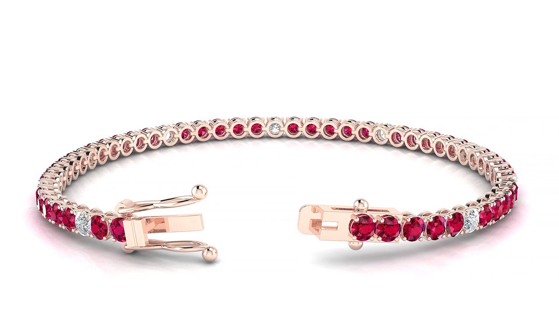 Firenze 5-1 | 18k Rose Gold 3 mm Round Natural Ruby & Diamond 18 cm Tennis Bracelet
