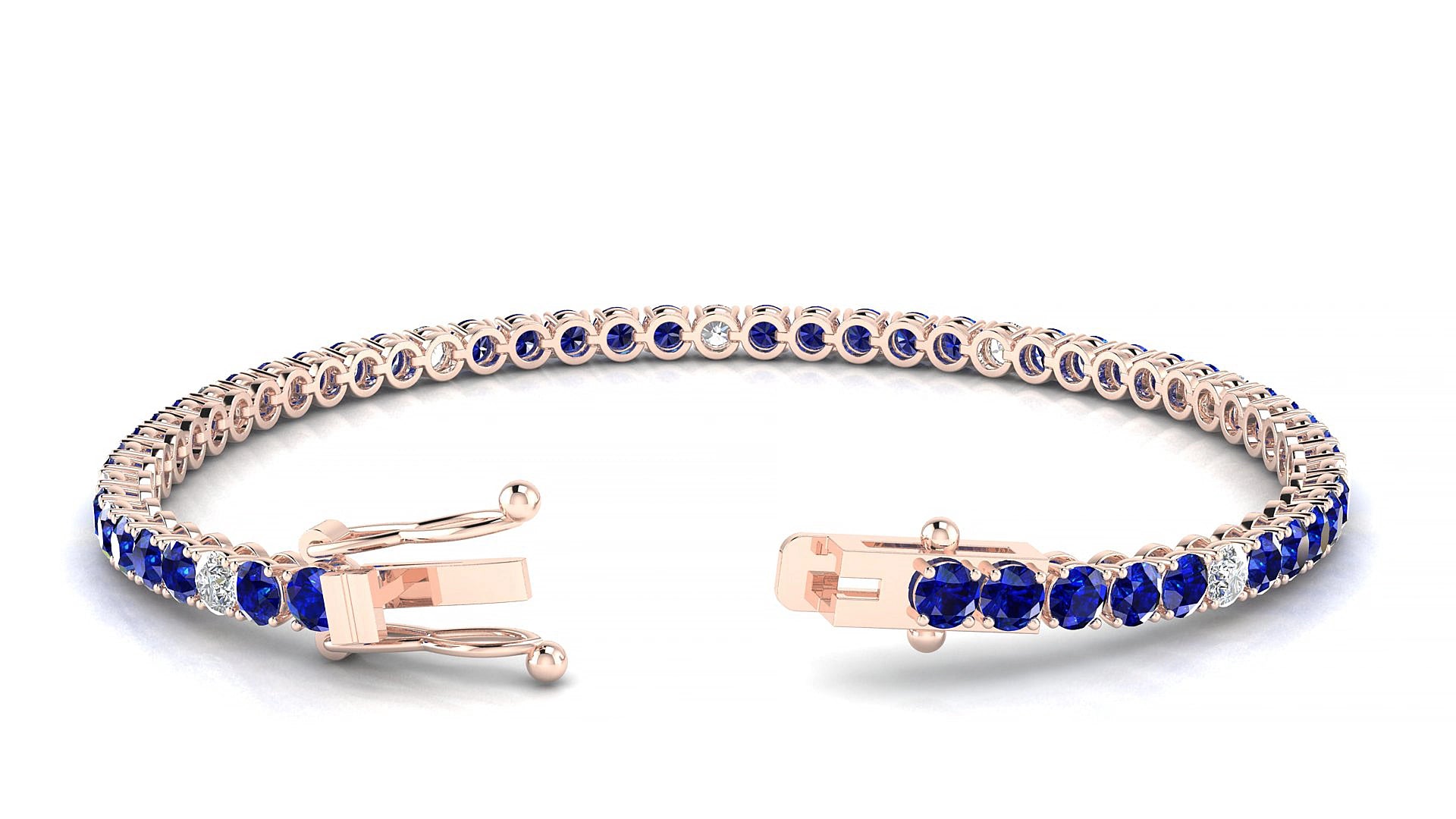 Firenze 5-1 | 18k Rose Gold 3 mm Round Natural Sapphire & Diamond 17 cm Tennis Bracelet