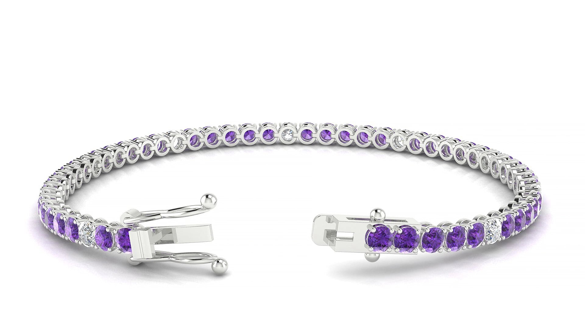 Firenze 5-1 | 18k White Gold 3 mm Round Natural Amethyst & Diamond 18 cm Tennis Bracelet
