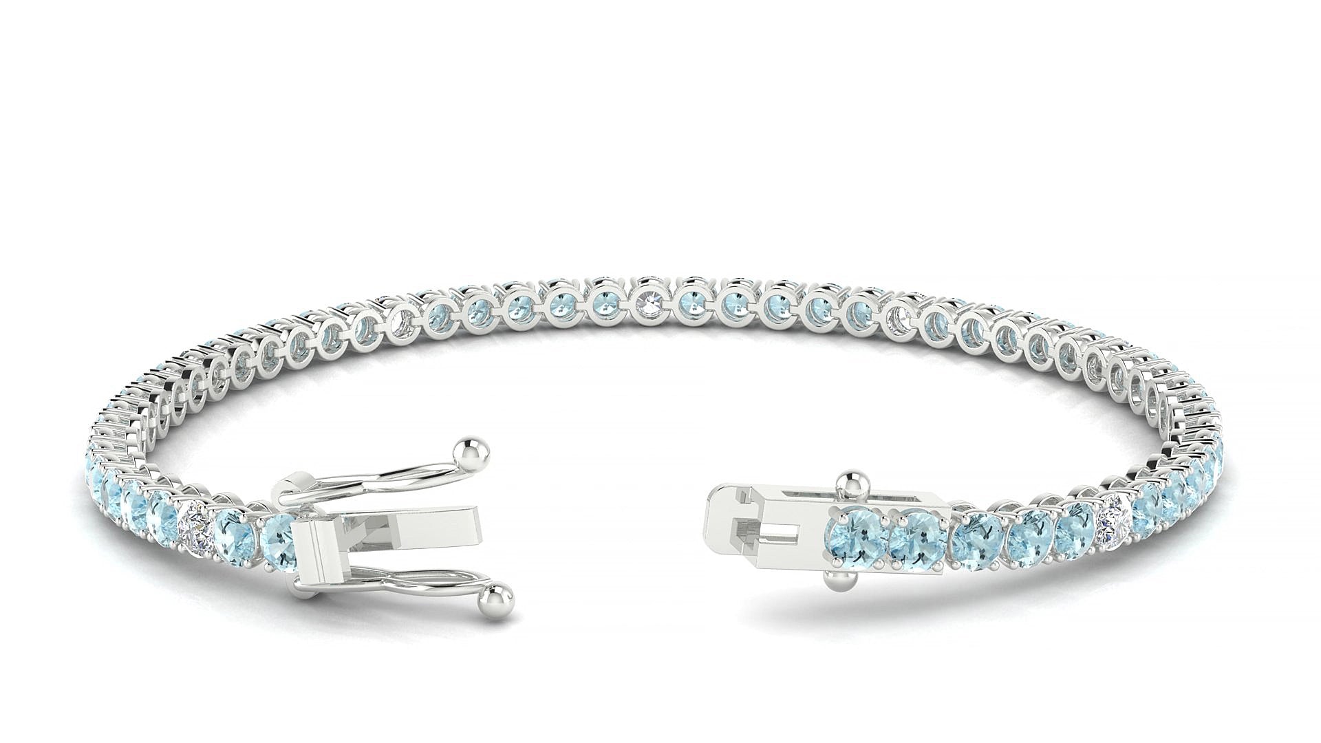 Firenze 5-1 | 18k White Gold 3 mm Round Natural Aquamarine & Diamond 15 cm Tennis Bracelet