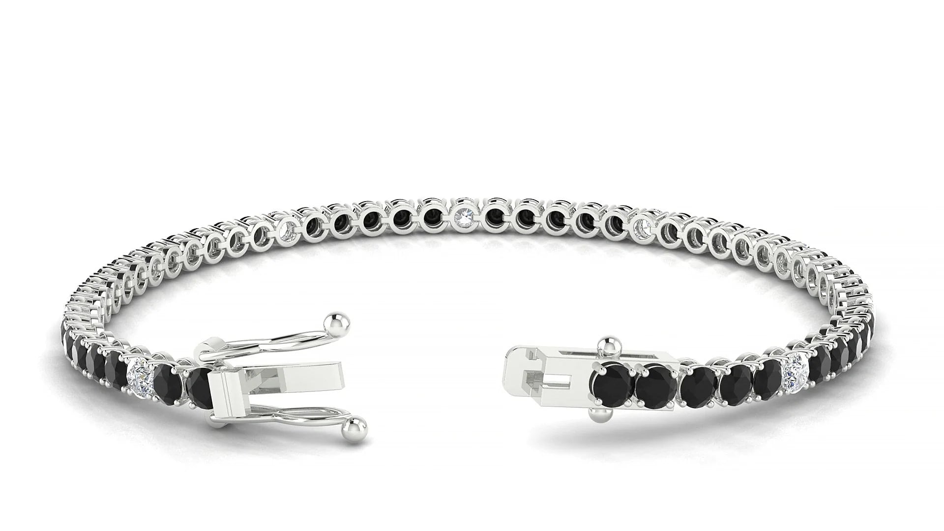 Firenze 5-1 | 18k White Gold 3 mm Round Natural Black Diamond & Diamond Tennis Bracelet