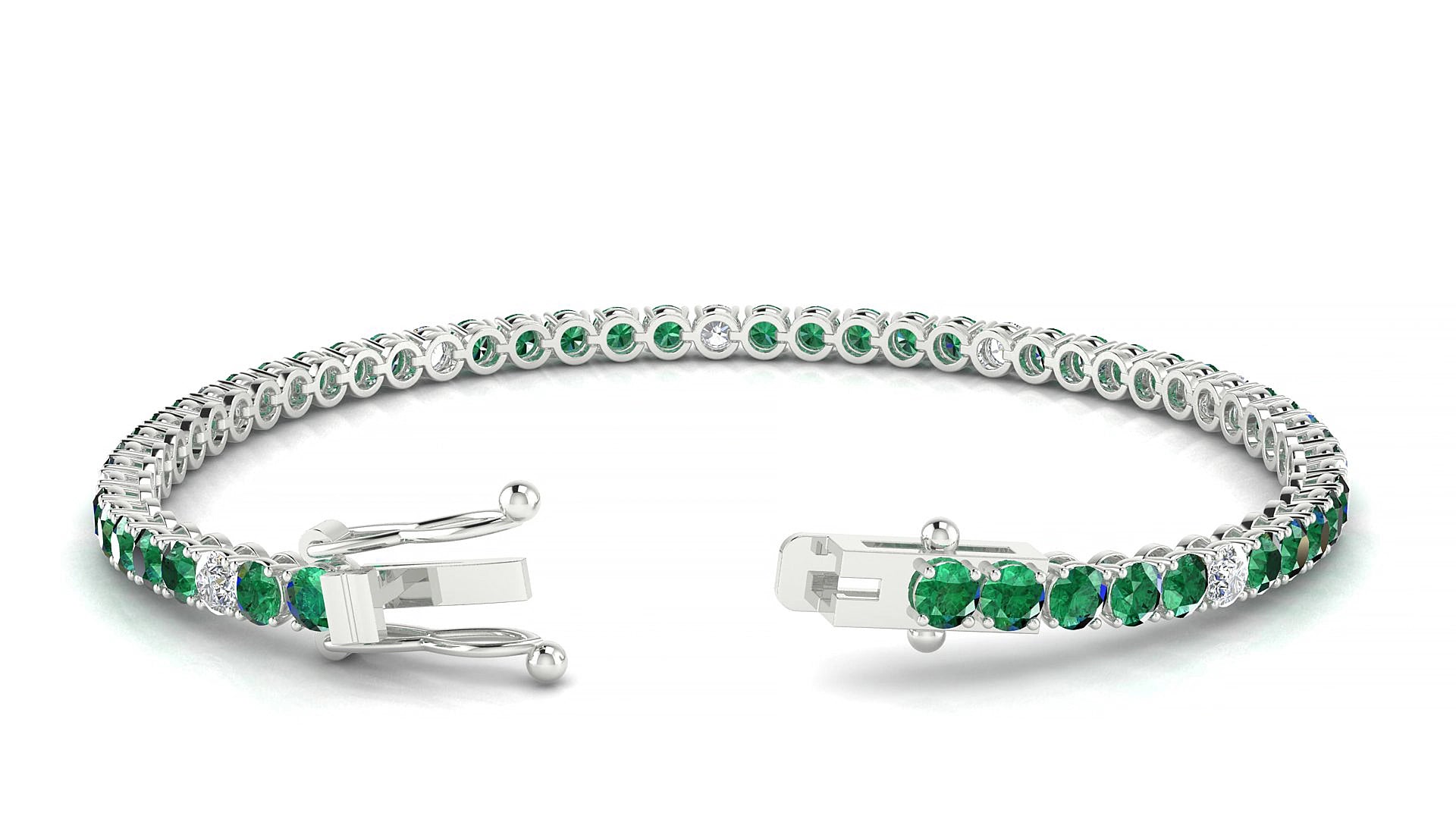Firenze 5-1 | 18k White Gold 3 mm Round Natural Emerald & Diamond 18 cm Tennis Bracelet