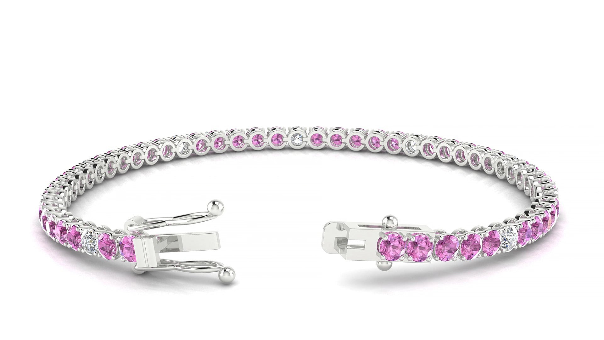Firenze 5-1 | 18k White Gold 3 mm Round Natural Pink Sapphire & Diamond 20 cm Tennis Bracelet