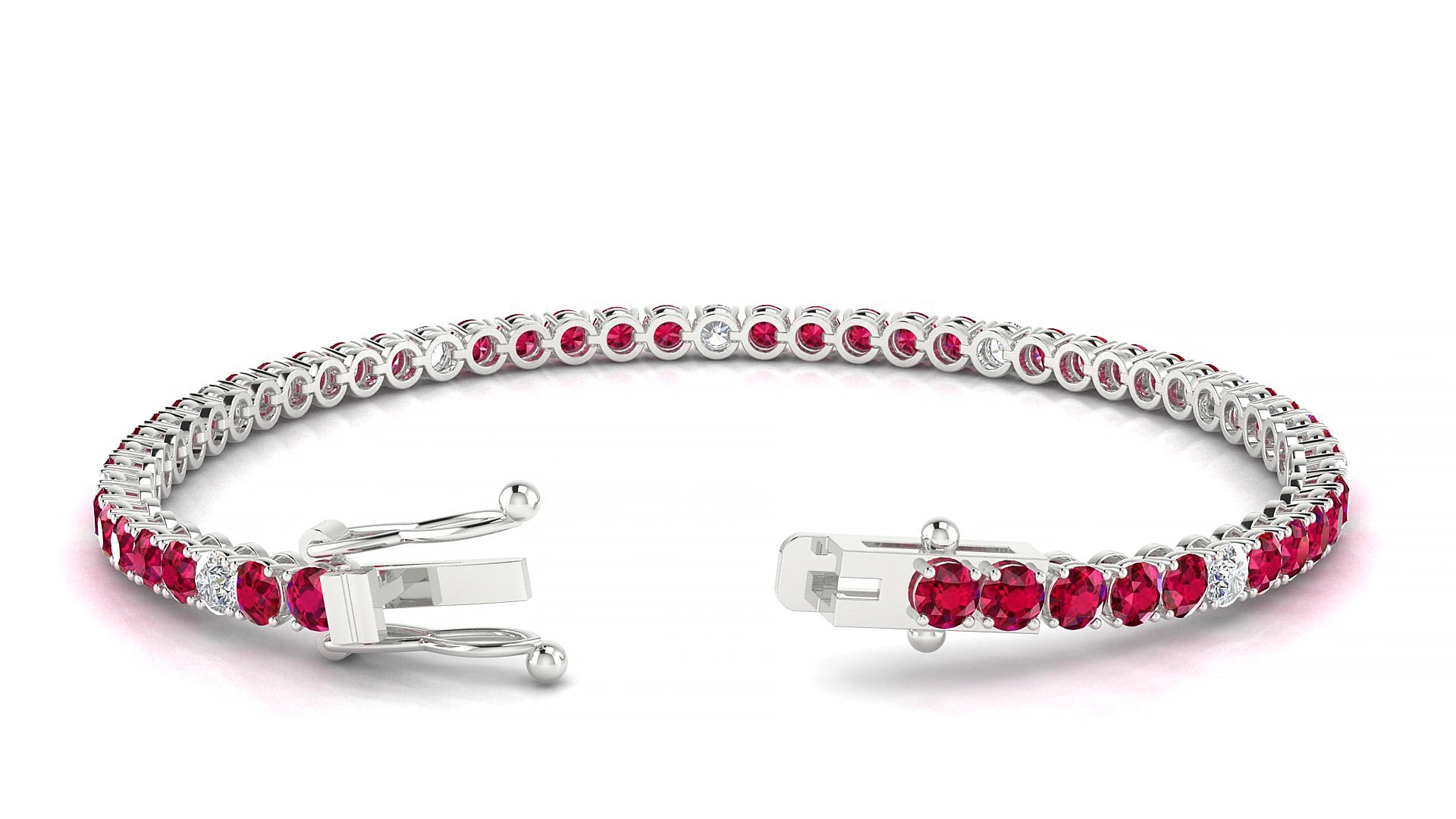 Firenze 5-1 | 18k White Gold 3 mm Round Natural Ruby & Diamond 17 cm Tennis Bracelet