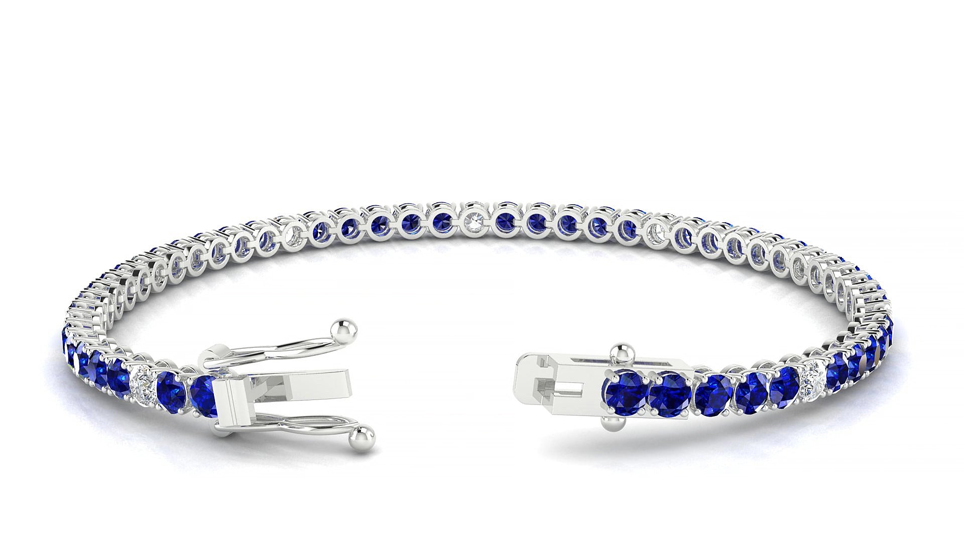 Firenze 5-1 | 18k White Gold 3 mm Round Natural Sapphire & Diamond 17 cm Tennis Bracelet