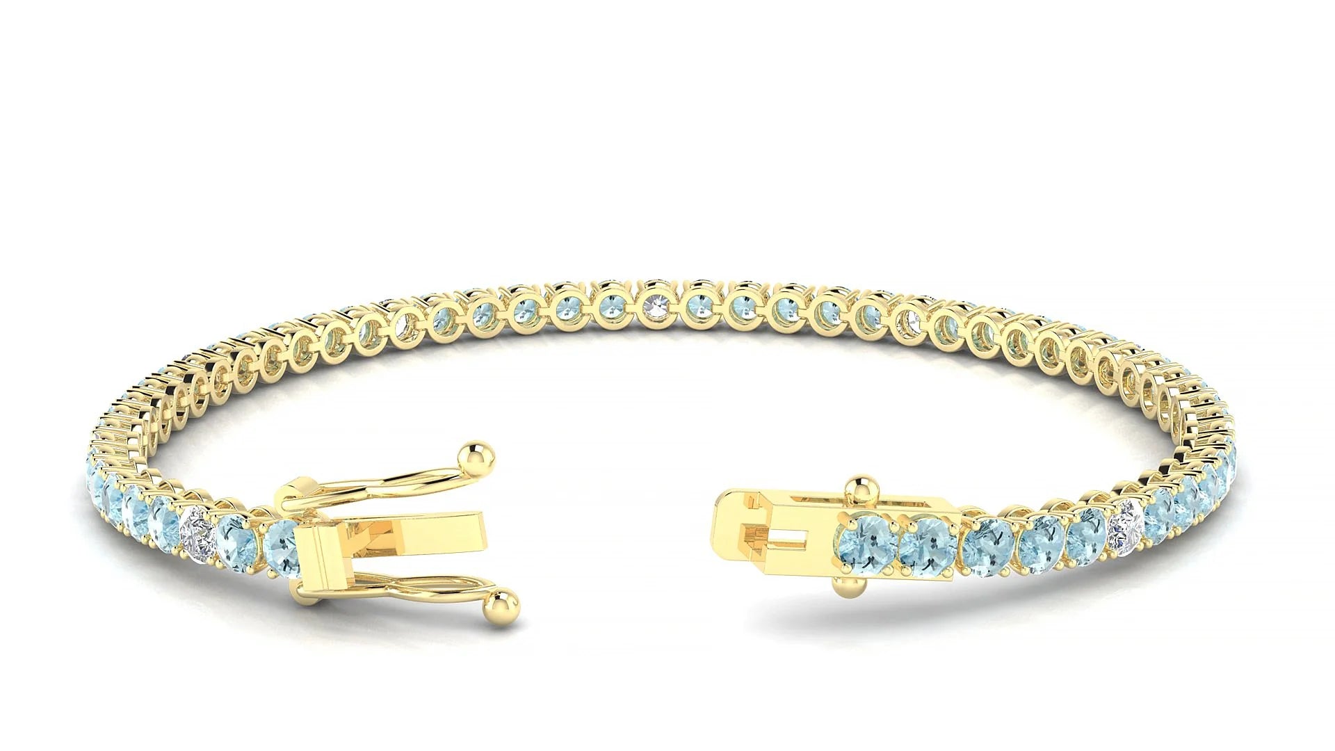 Firenze 5-1 | 18k Yellow Gold 3 mm Round Natural Aquamarine & Diamond Tennis Bracelet