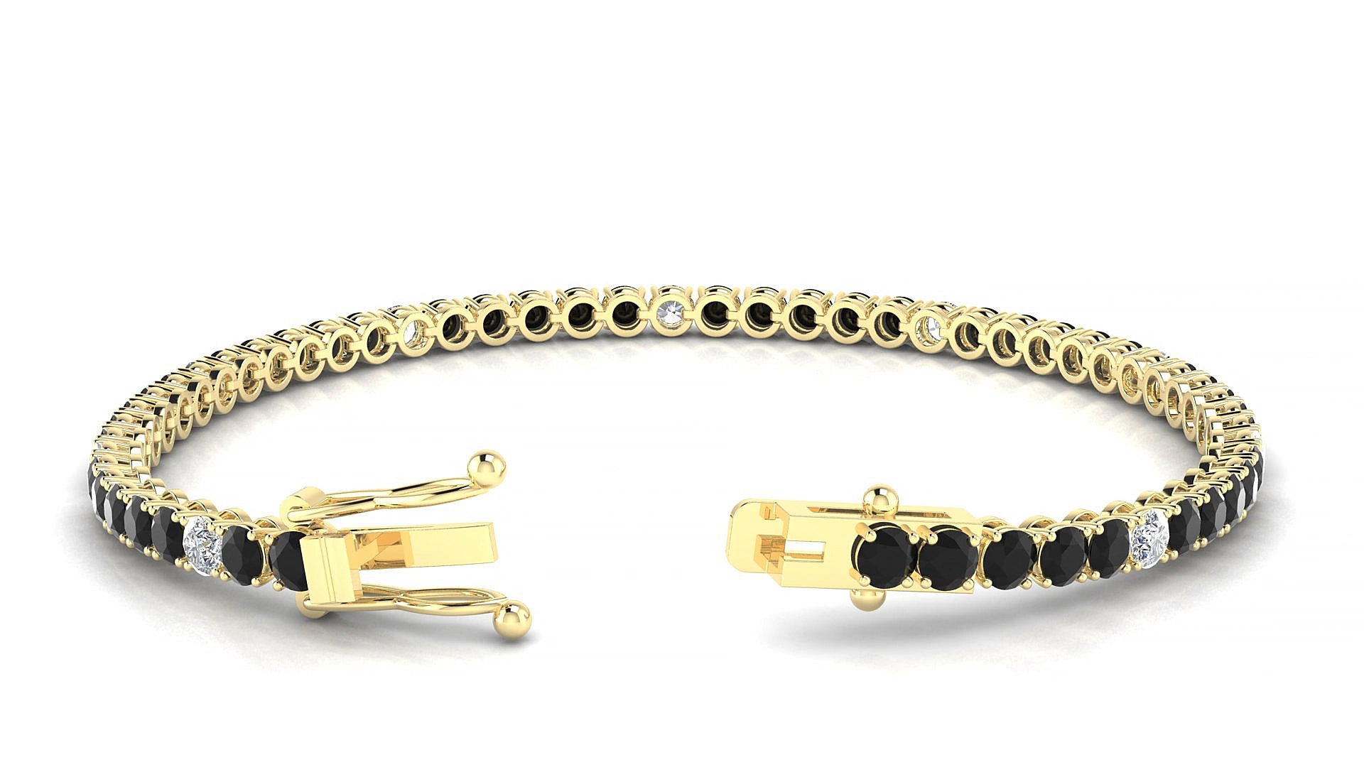 Firenze 5-1 | 18k Yellow Gold 3 mm Round Natural Black Diamond & Diamond 19 cm Tennis Bracelet
