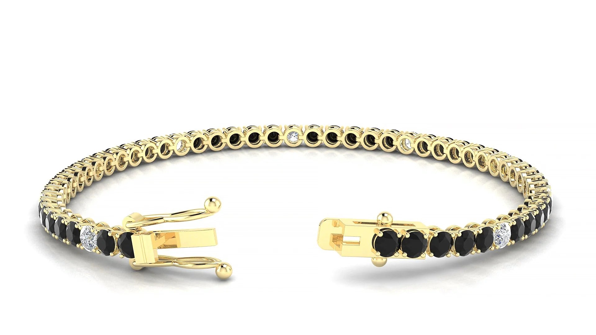 Firenze 5-1 | 18k Yellow Gold 3 mm Round Natural Black Diamond & Diamond Tennis Bracelet