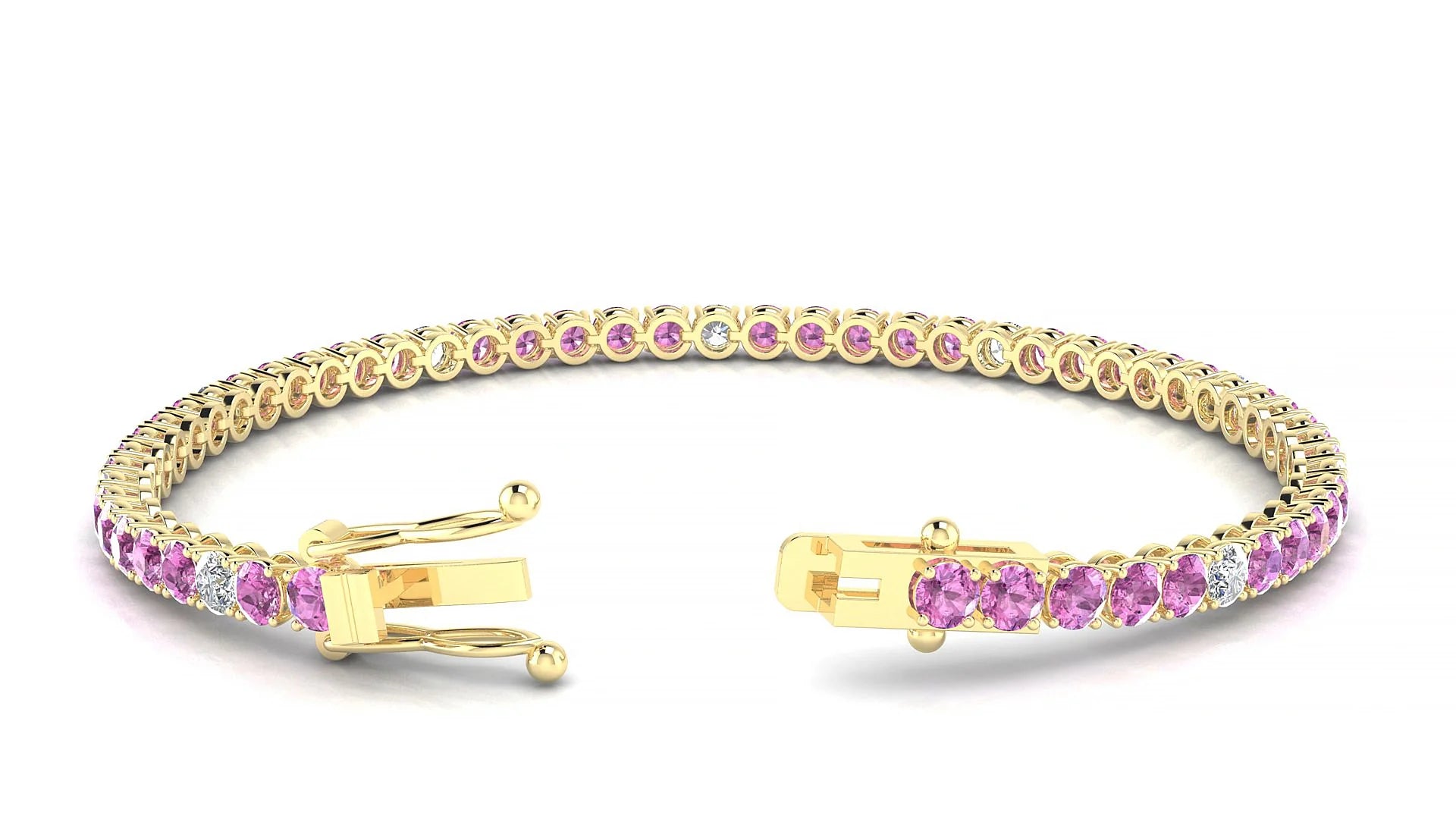 Firenze 5-1 | 18k Yellow Gold 3 mm Round Natural Pink Sapphire & Diamond Tennis Bracelet