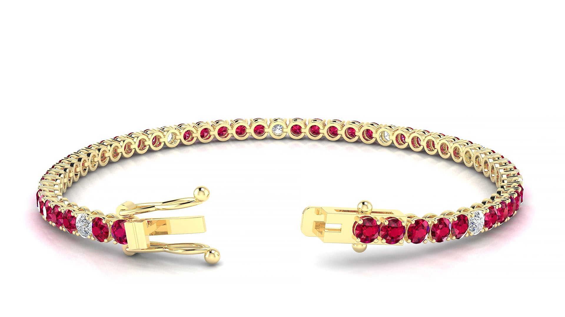 Firenze 5-1 | 18k Yellow Gold 3 mm Round Natural Ruby & Diamond 17 cm Tennis Bracelet