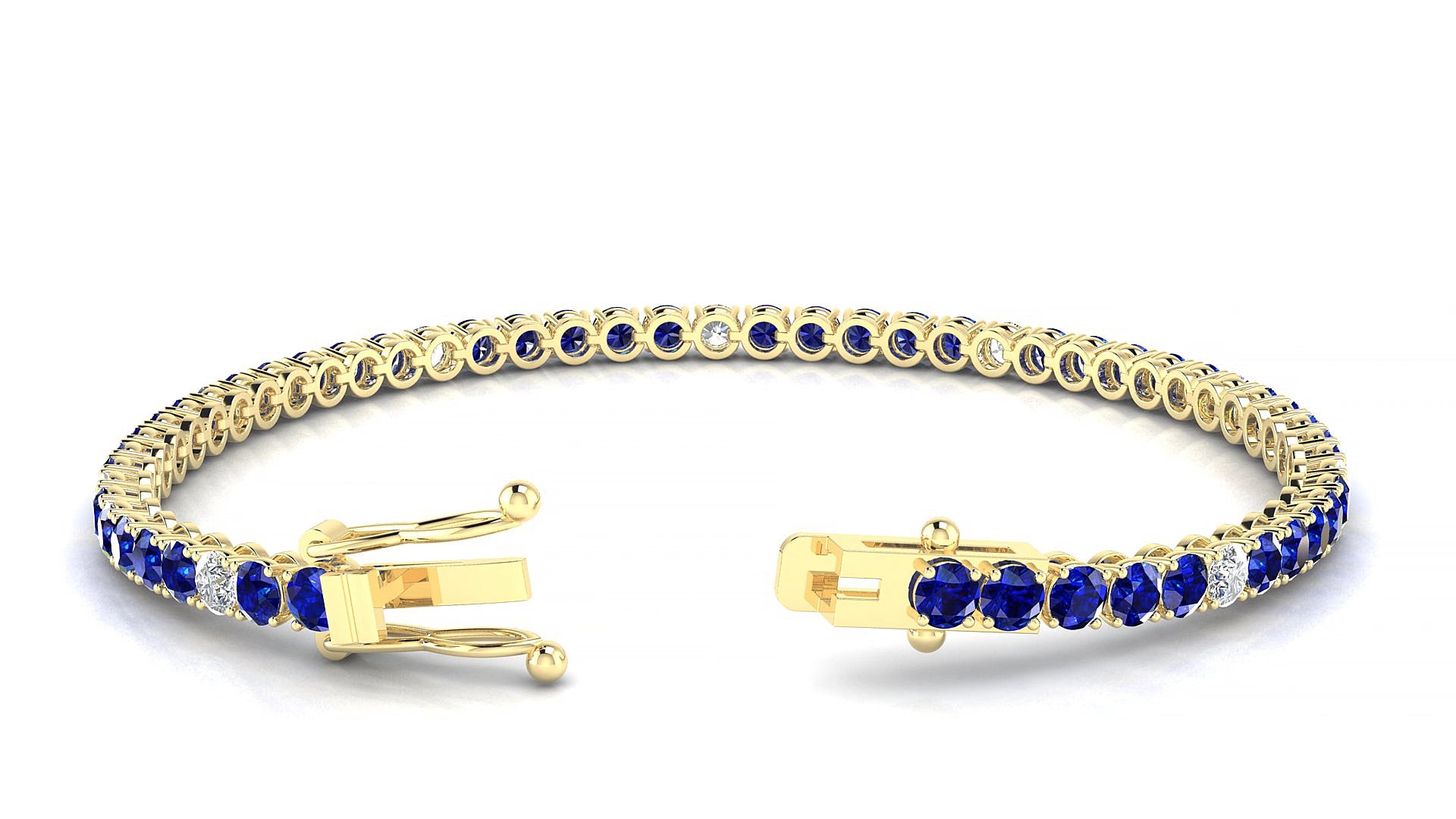 Firenze 5-1 | 18k Yellow Gold 3 mm Round Natural Sapphire & Diamond 17 cm Tennis Bracelet
