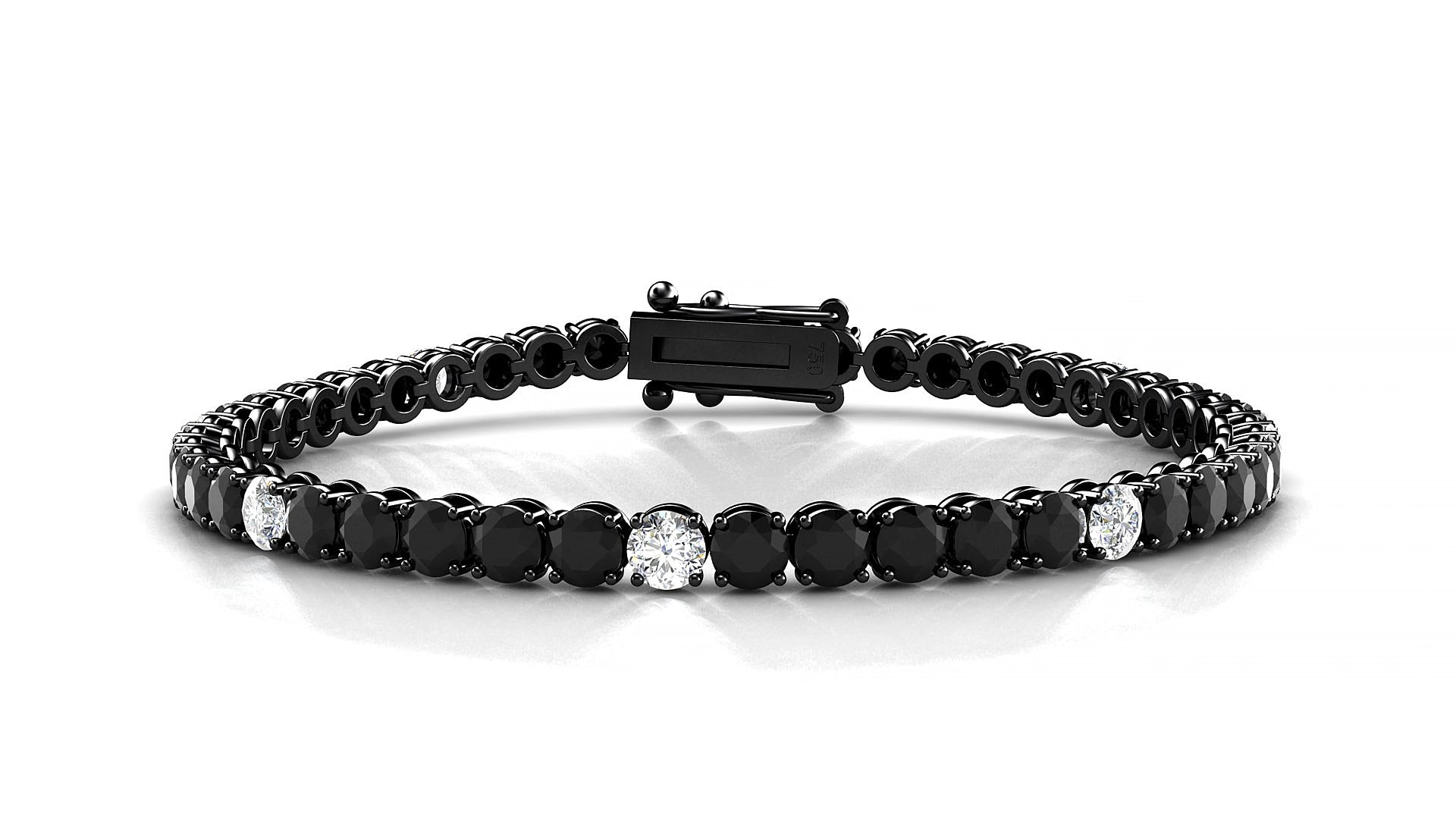 Firenze 5-1 | 18k Black Gold 3.4 mm Round Natural Black Diamond & Diamond 15 cm Tennis Bracelet