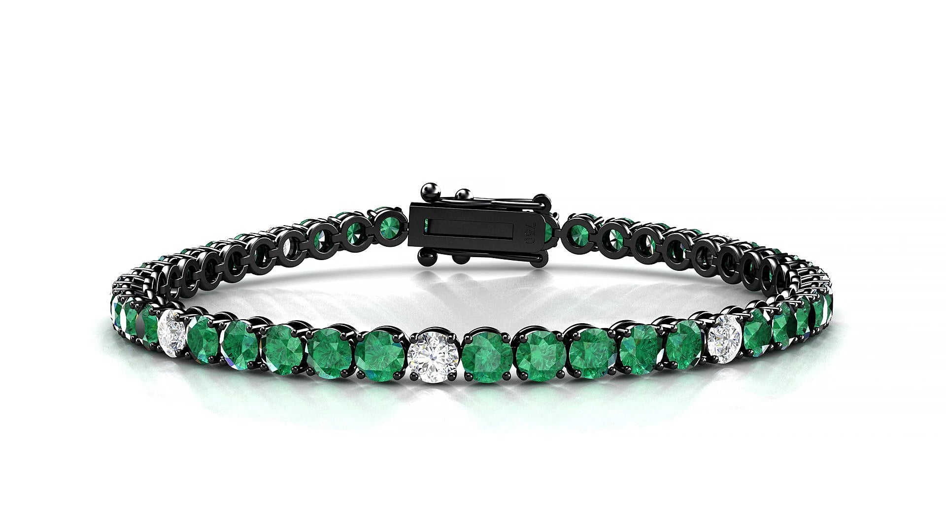 Firenze 5-1 | 18k Black Gold 3.4 mm Round Natural Emerald & Diamond 15 cm Tennis Bracelet