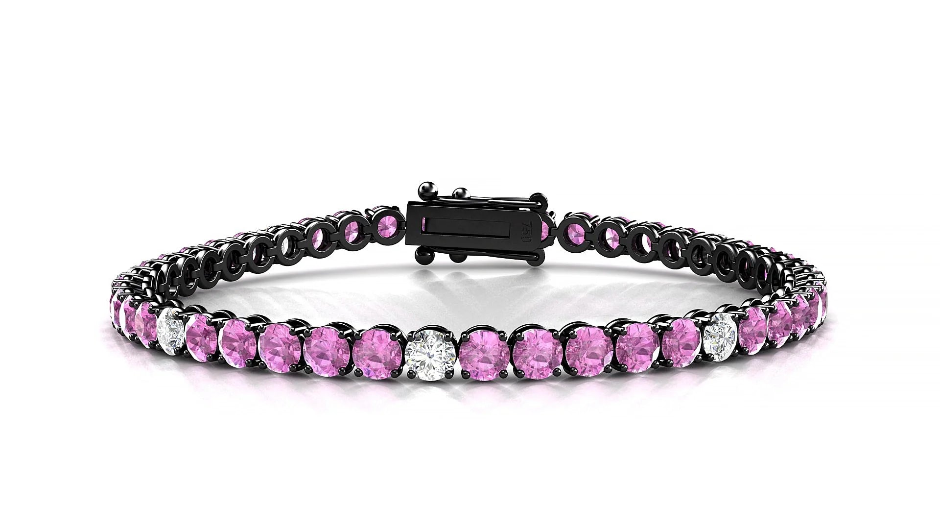 Firenze 5-1 | 18k Black Gold 3.4 mm Round Natural Pink Sapphire & Diamond Tennis Bracelet