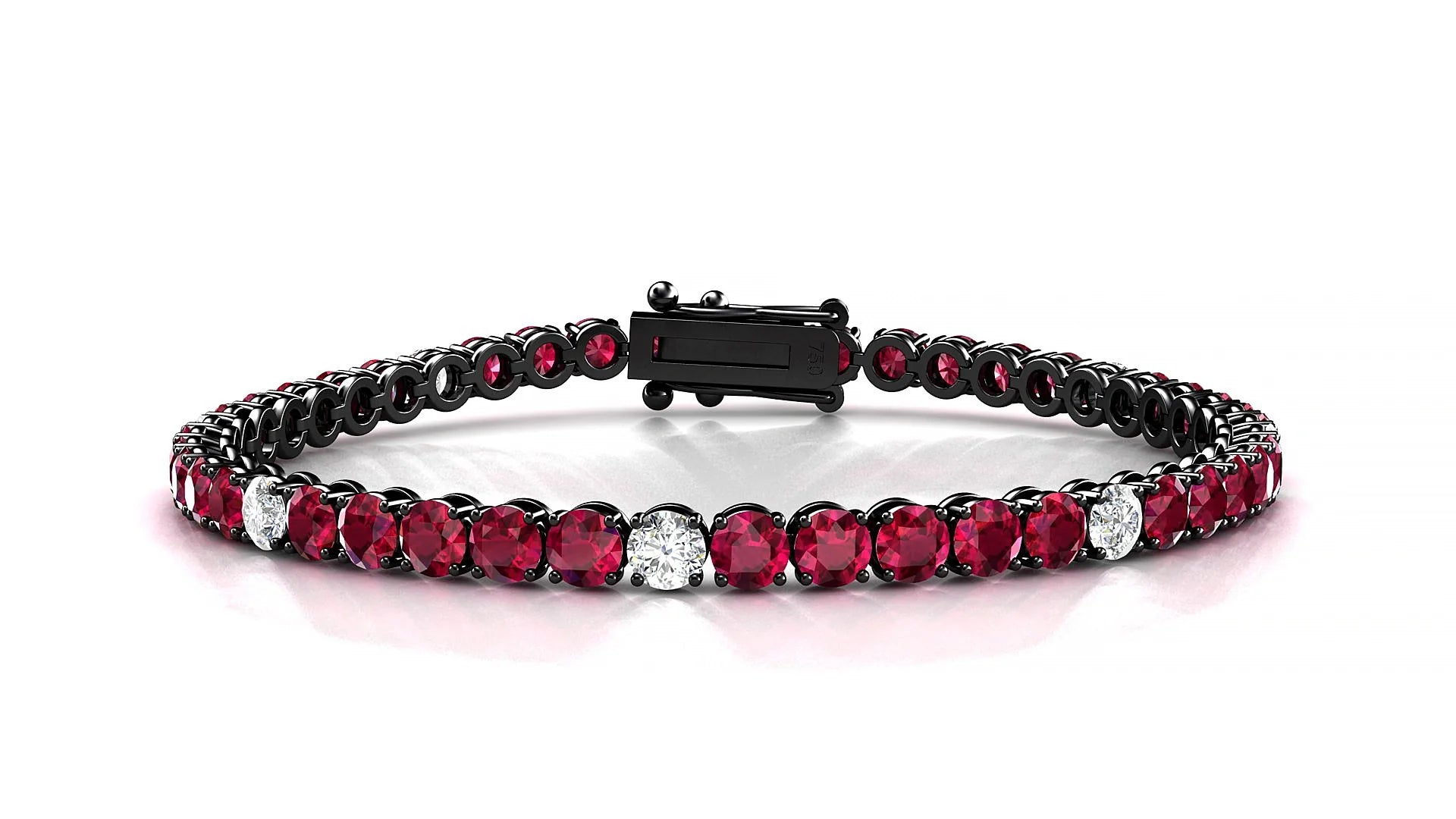 Firenze 5-1 | 18k Black Gold 3.4 mm Round Natural Ruby & Diamond Tennis Bracelet