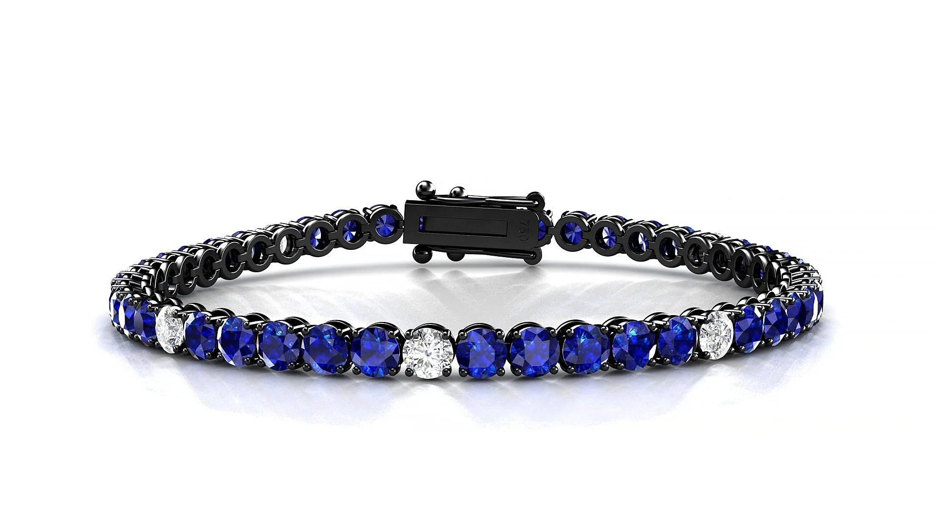 Firenze 5-1 | 18k Black Gold 3.4 mm Round Natural Sapphire & Diamond Tennis Bracelet