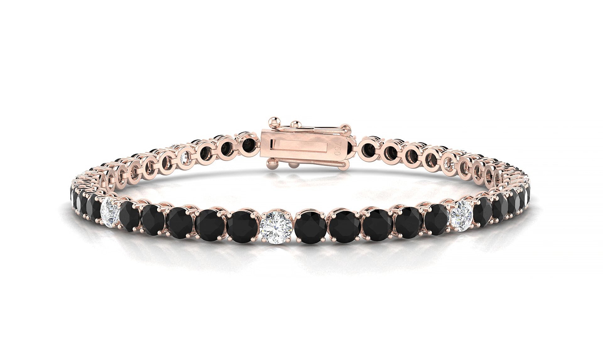 Firenze 5-1 | 18k Rose Gold 3.4 mm Round Natural Black Diamond & Diamond 15 cm Tennis Bracelet