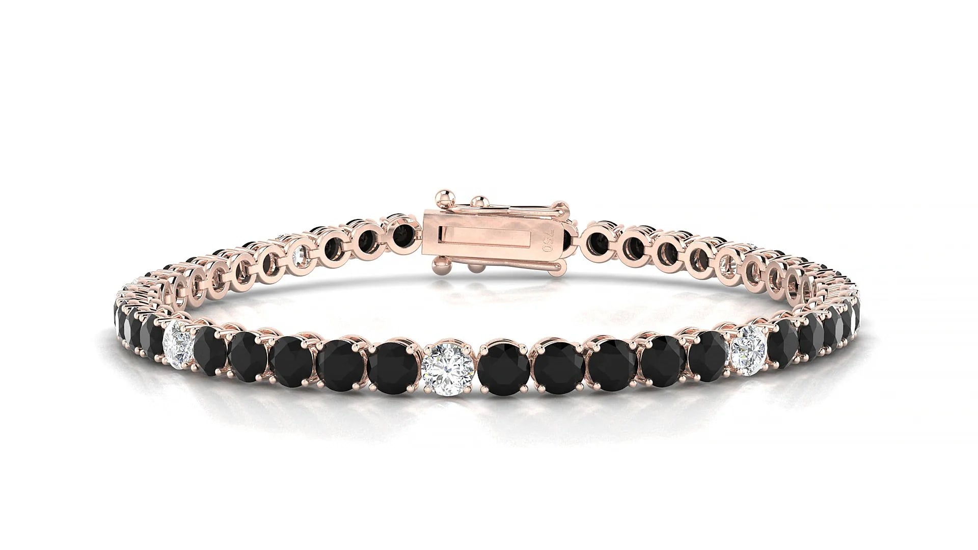 Firenze 5-1 | 18k Rose Gold 3.4 mm Round Natural Black Diamond & Diamond Tennis Bracelet