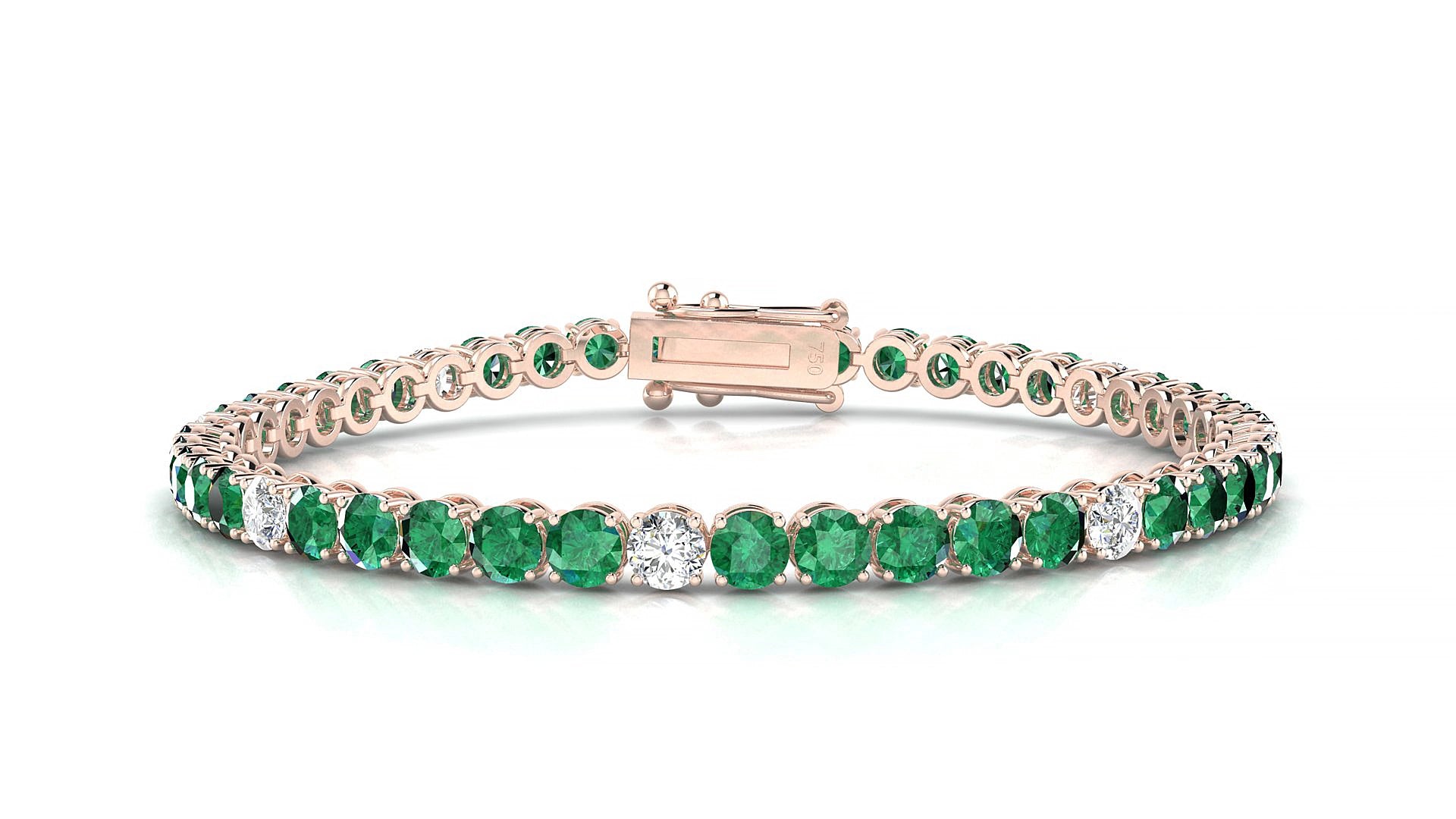 Firenze 5-1 | 18k Rose Gold 3.4 mm Round Natural Emerald & Diamond 15 cm Tennis Bracelet