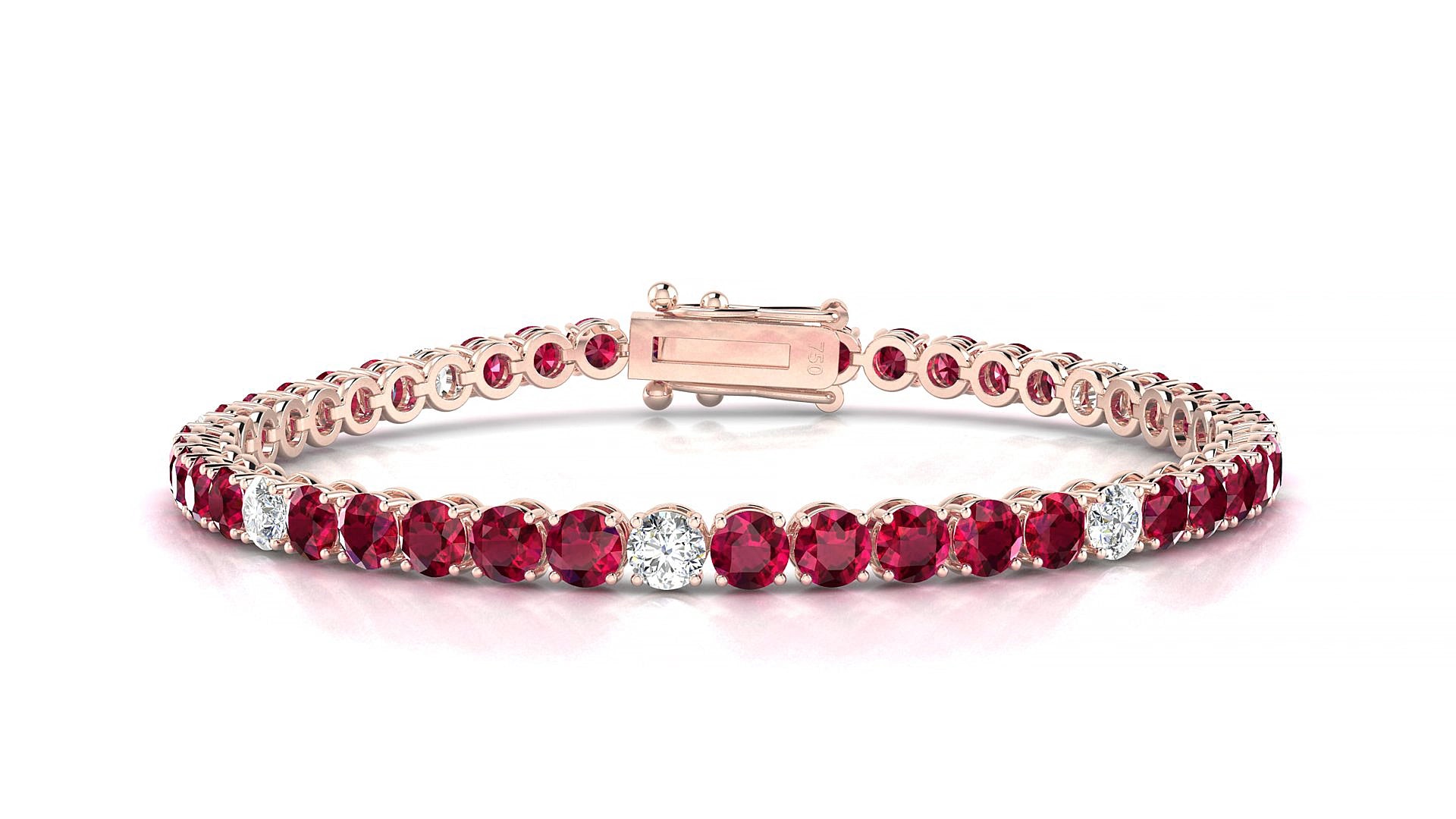 Firenze 5-1 | 18k Rose Gold 3.4 mm Round Natural Ruby & Diamond 17 cm Tennis Bracelet