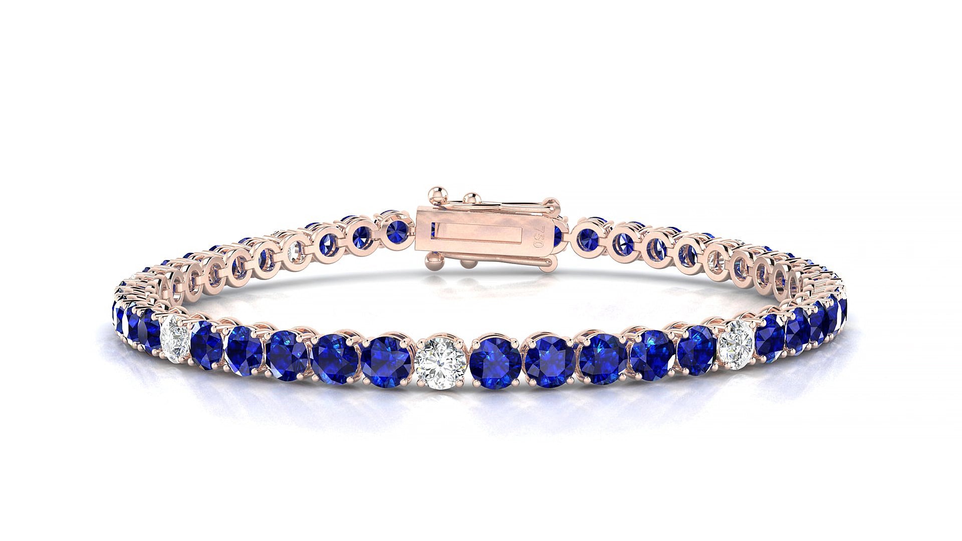 Firenze 5-1 | 18k Rose Gold 3.4 mm Round Natural Sapphire & Diamond 18 cm Tennis Bracelet