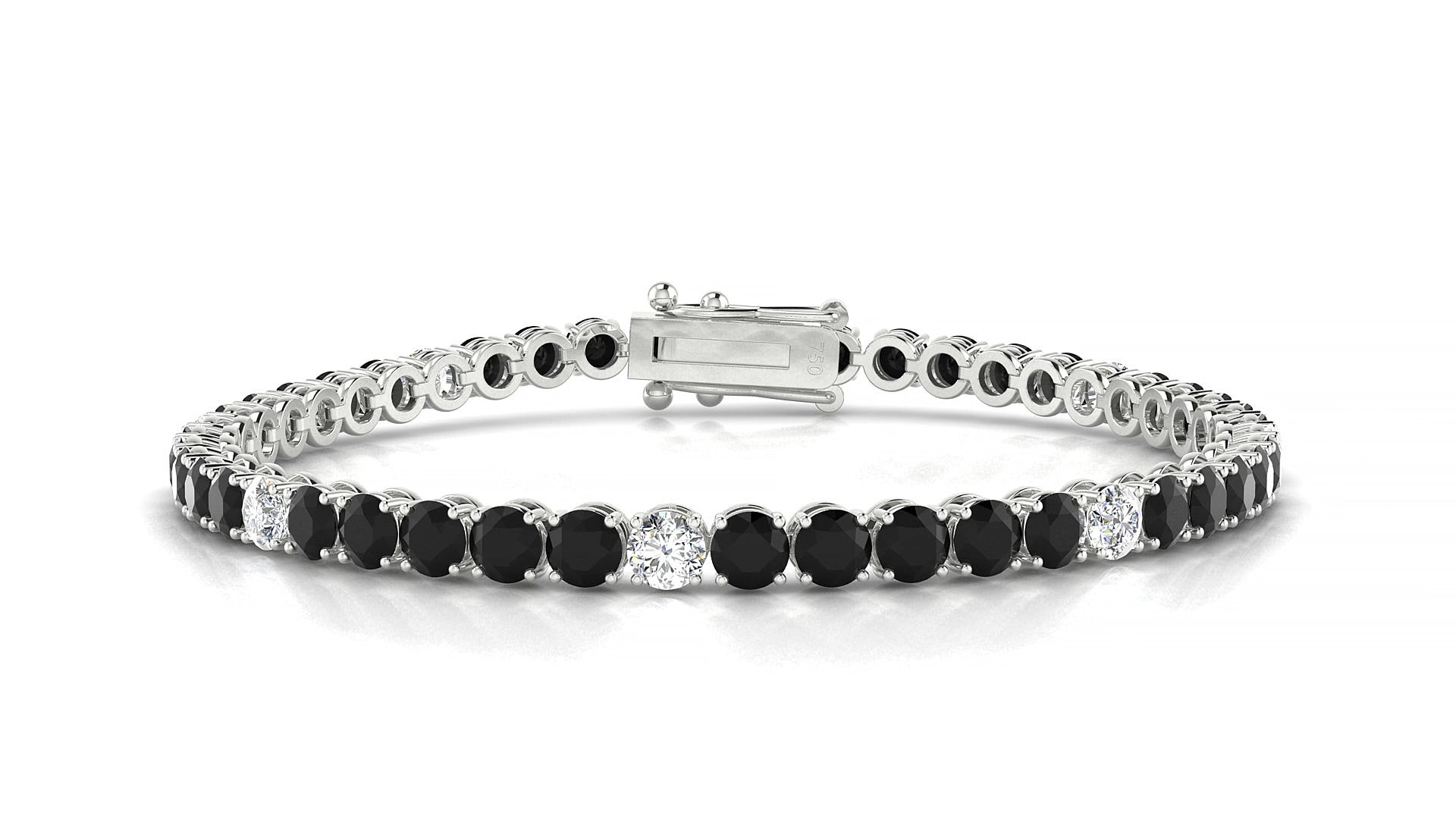 Firenze 5-1 | 18k White Gold 3.4 mm Round Natural Black Diamond & Diamond 15 cm Tennis Bracelet