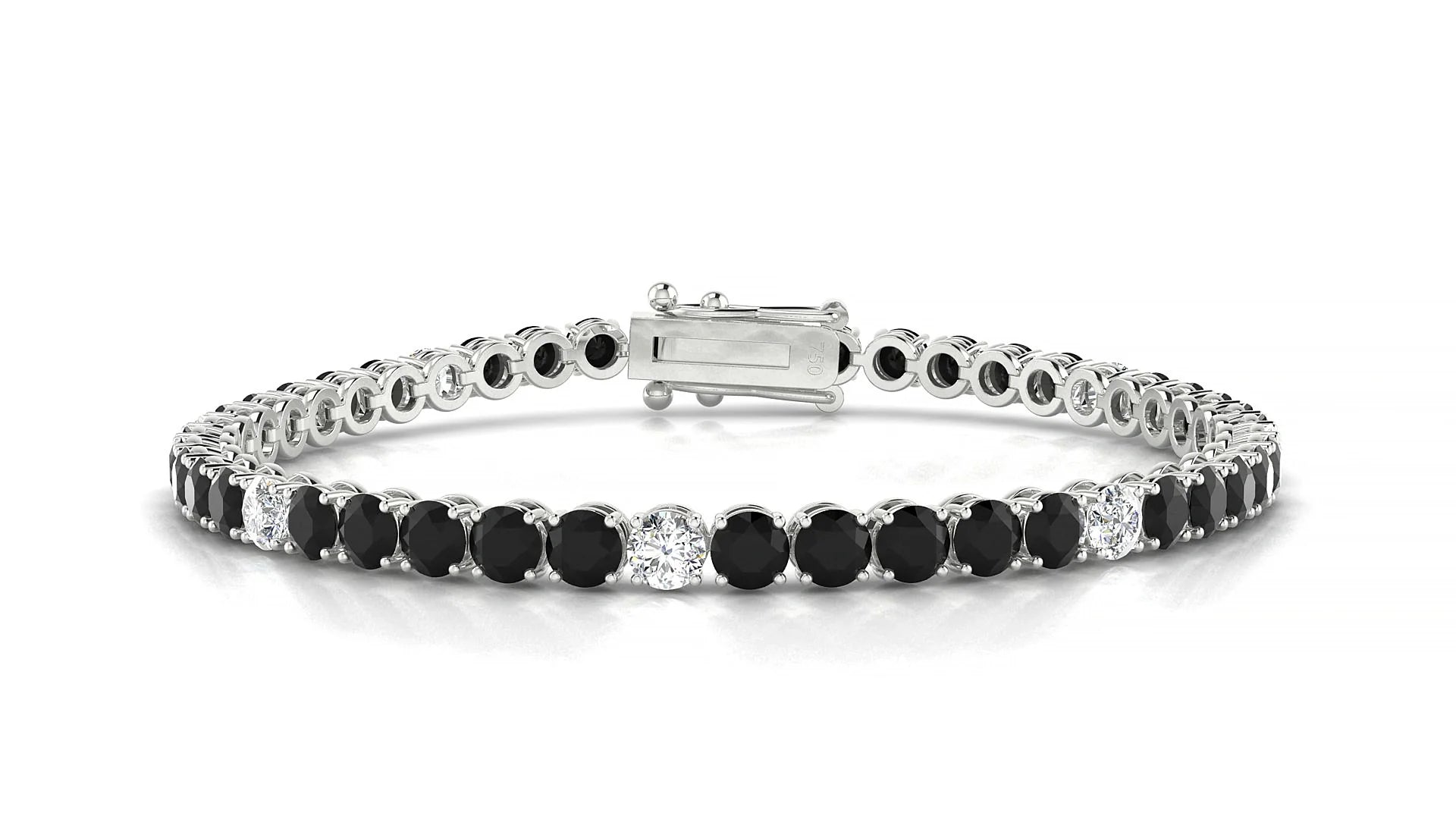 Firenze 5-1 | 18k White Gold 3.4 mm Round Natural Black Diamond & Diamond Tennis Bracelet