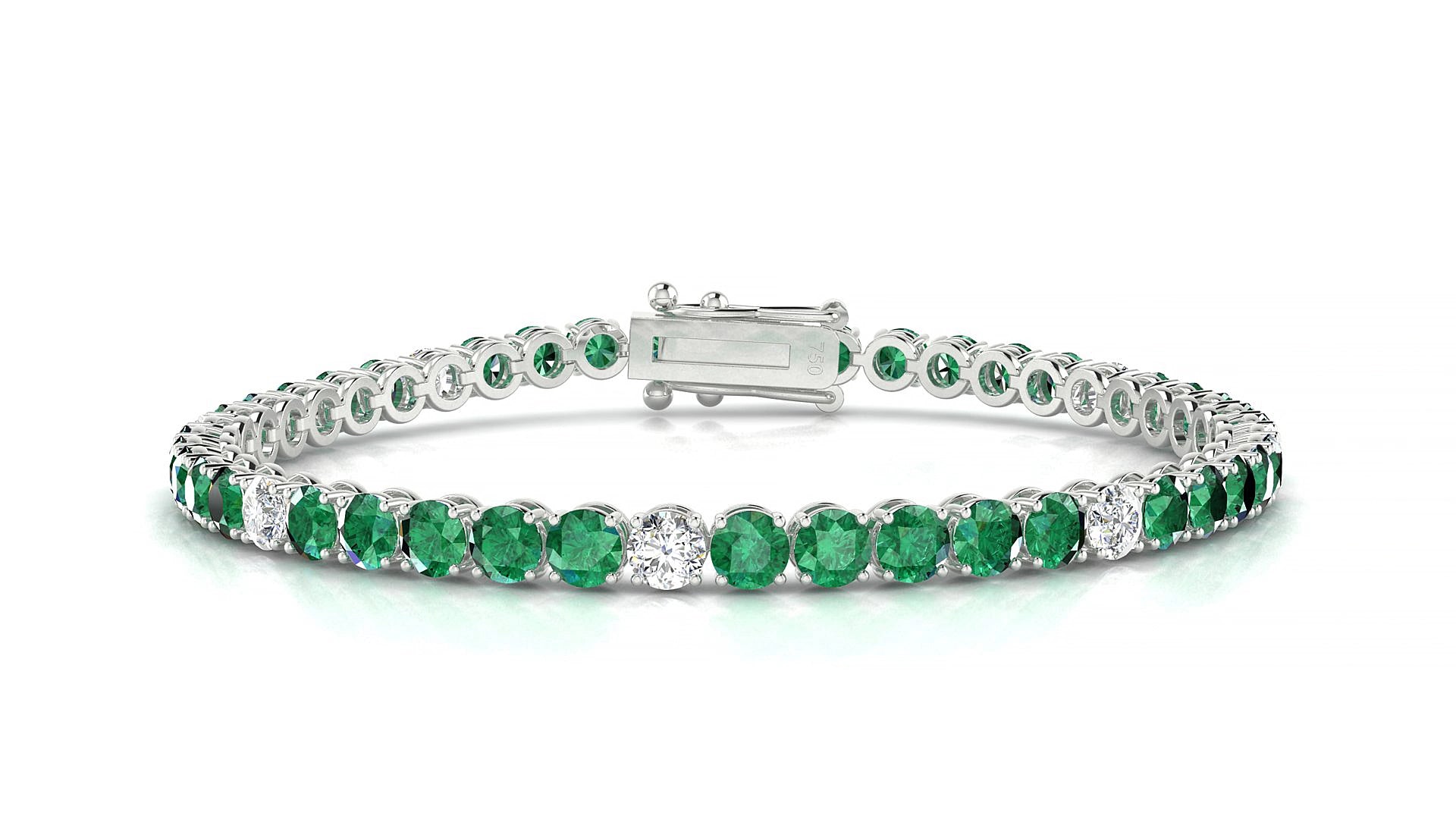 Firenze 5-1 | 18k White Gold 3.4 mm Round Natural Emerald & Diamond 16 cm Tennis Bracelet