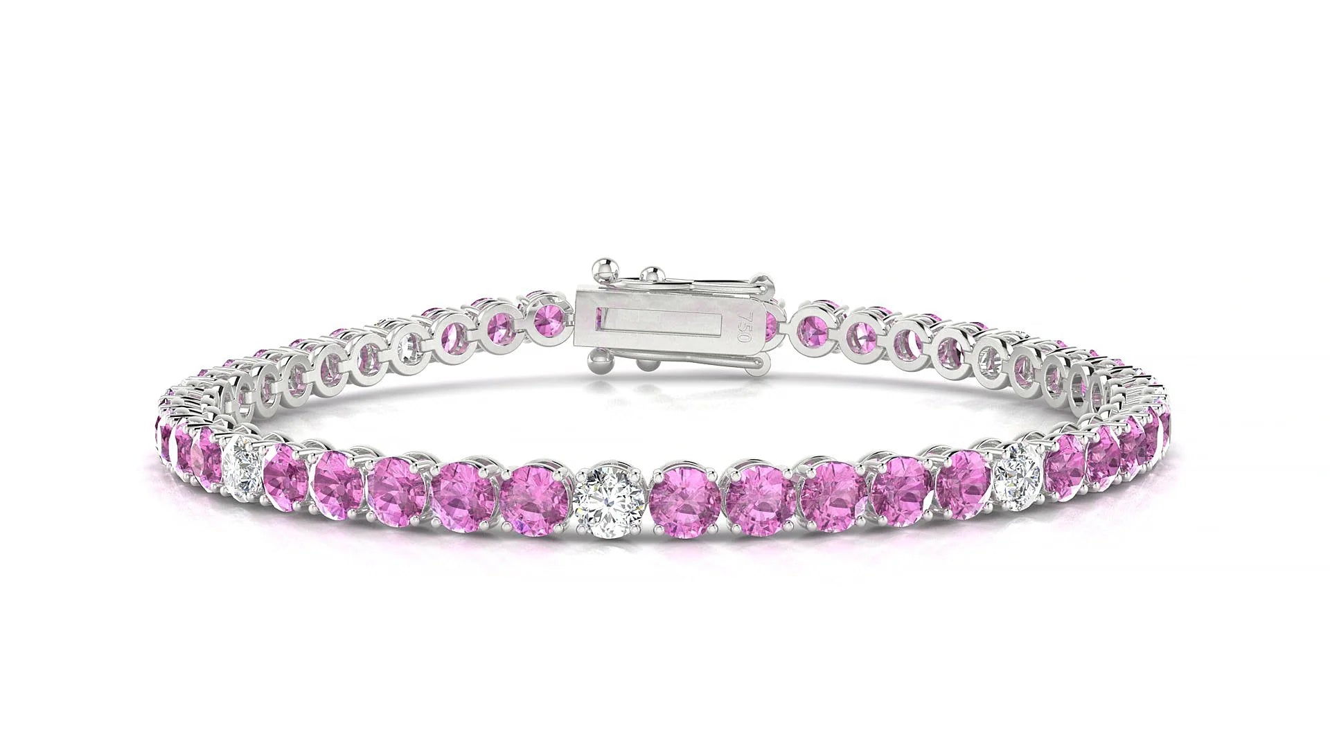 Firenze 5-1 | 18k White Gold 3.4 mm Round Natural Pink Sapphire & Diamond Tennis Bracelet