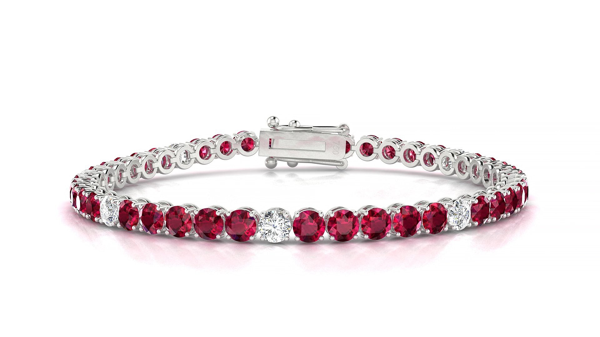 Firenze 5-1 | 18k White Gold 3.4 mm Round Natural Ruby & Diamond 19 cm Tennis Bracelet