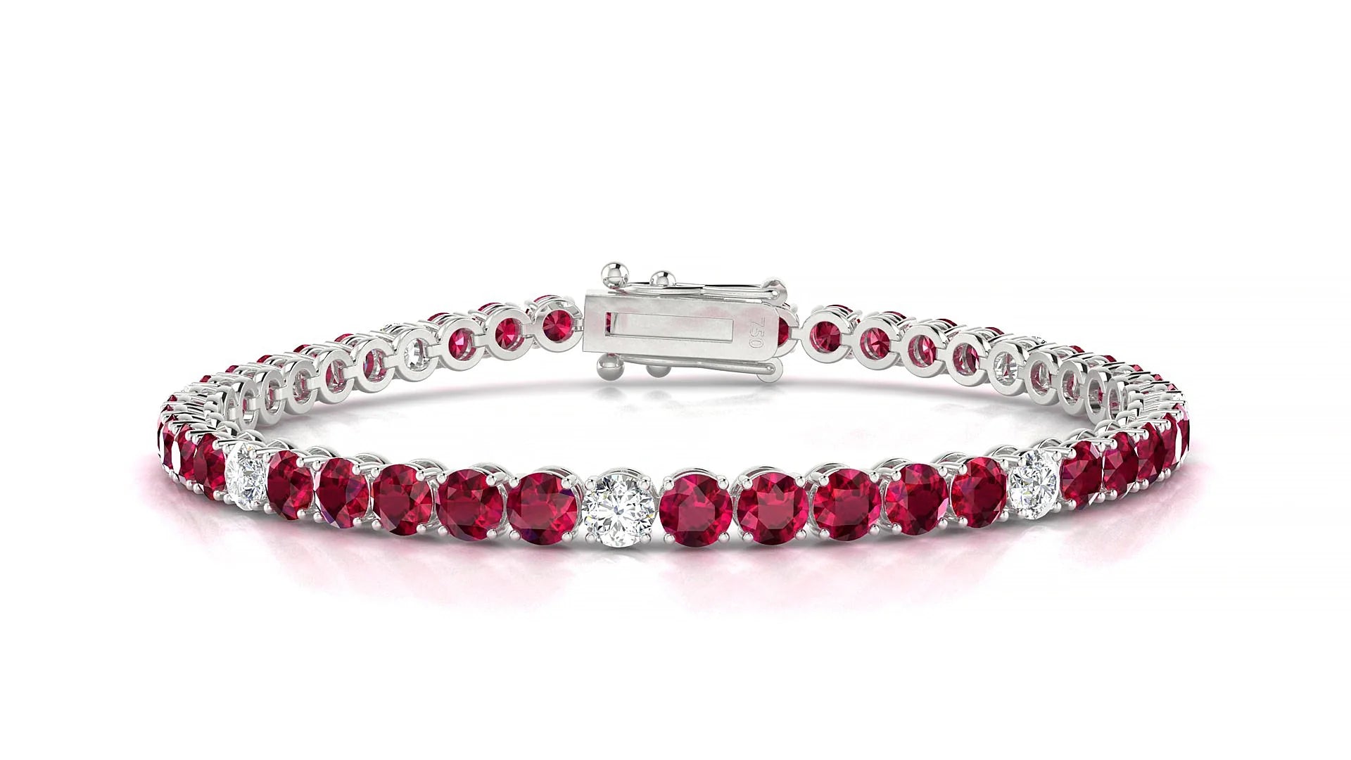 Firenze 5-1 | 18k White Gold 3.4 mm Round Natural Ruby & Diamond Tennis Bracelet