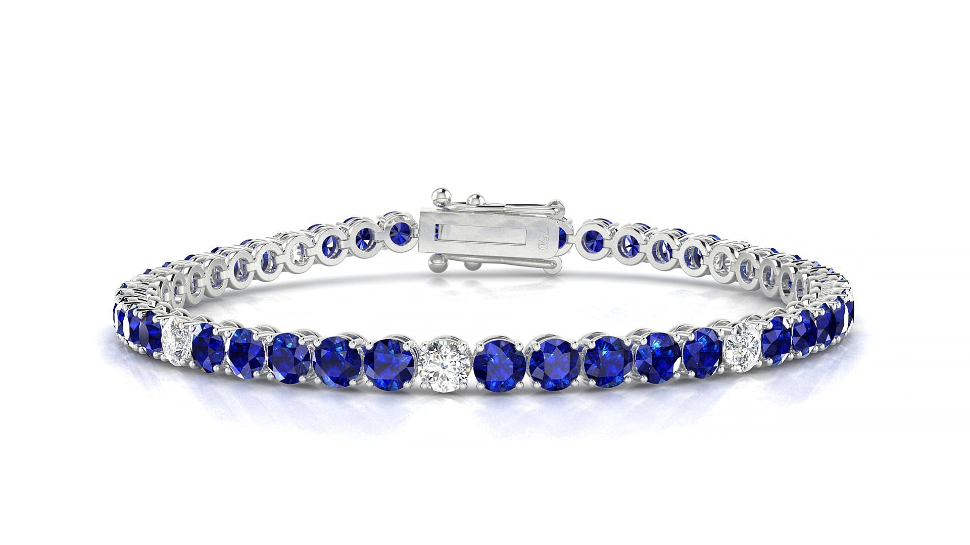Firenze 5-1 | 18k White Gold 3.4 mm Round Natural Sapphire & Diamond 16 cm Tennis Bracelet