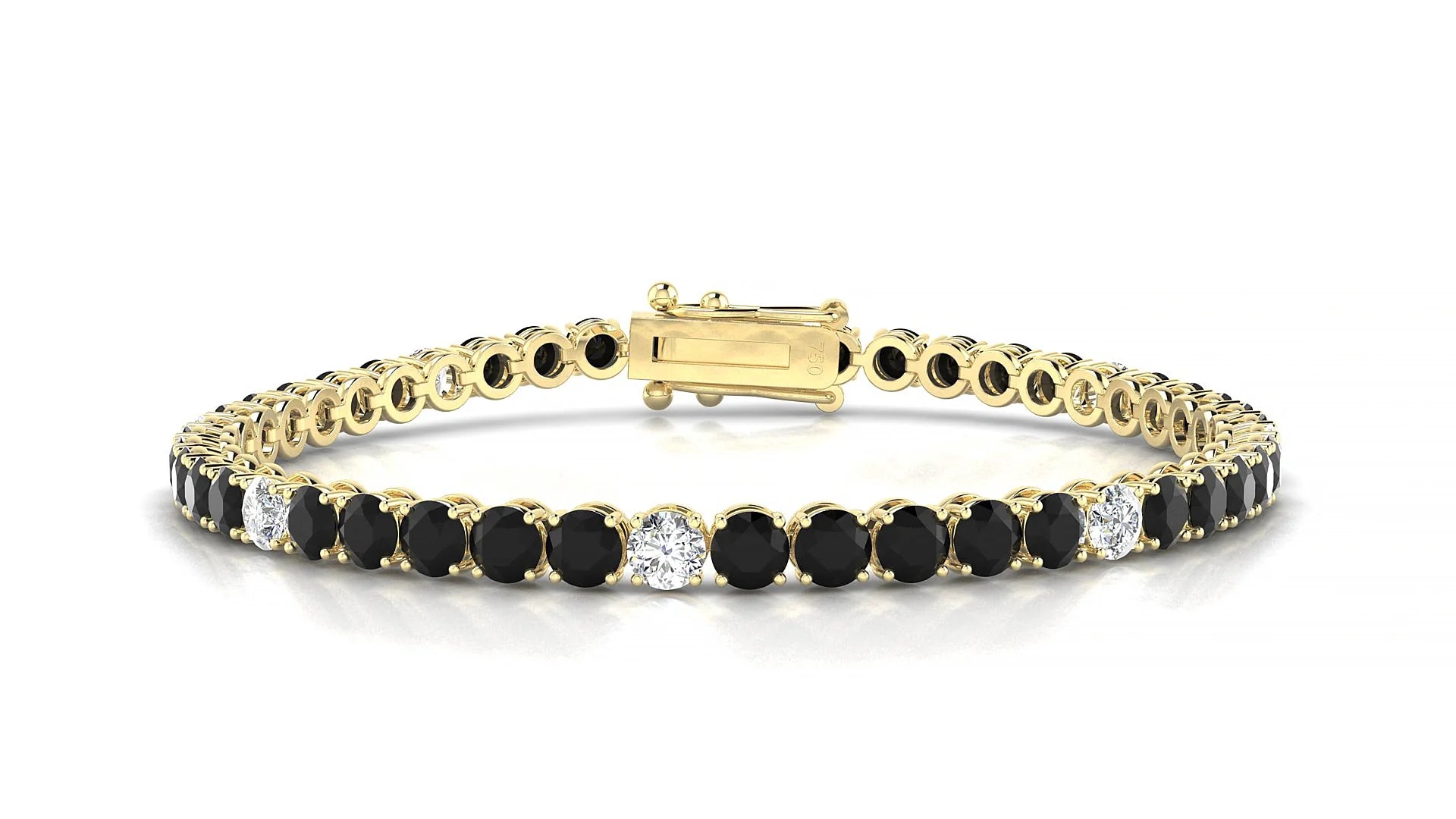 Firenze 5-1 | 18k Yellow Gold 3.4 mm Round Natural Black Diamond & Diamond Tennis Bracelet