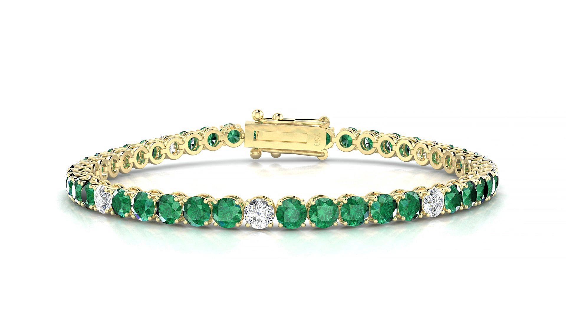Firenze 5-1 | 18k Yellow Gold 3.4 mm Round Natural Emerald & Diamond 15 cm Tennis Bracelet