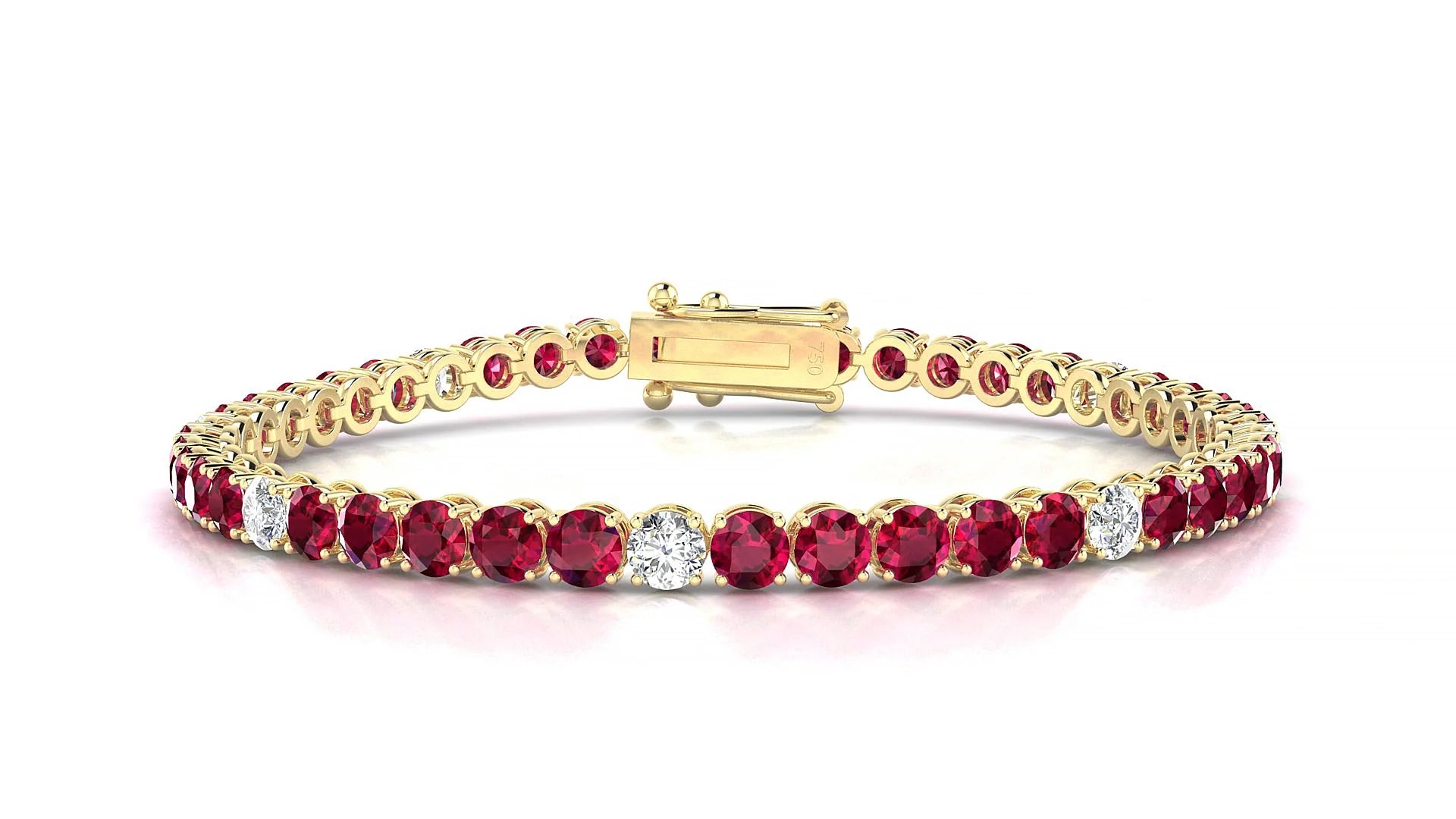 Firenze 5-1 | 18k Yellow Gold 3.4 mm Round Natural Ruby & Diamond Tennis Bracelet