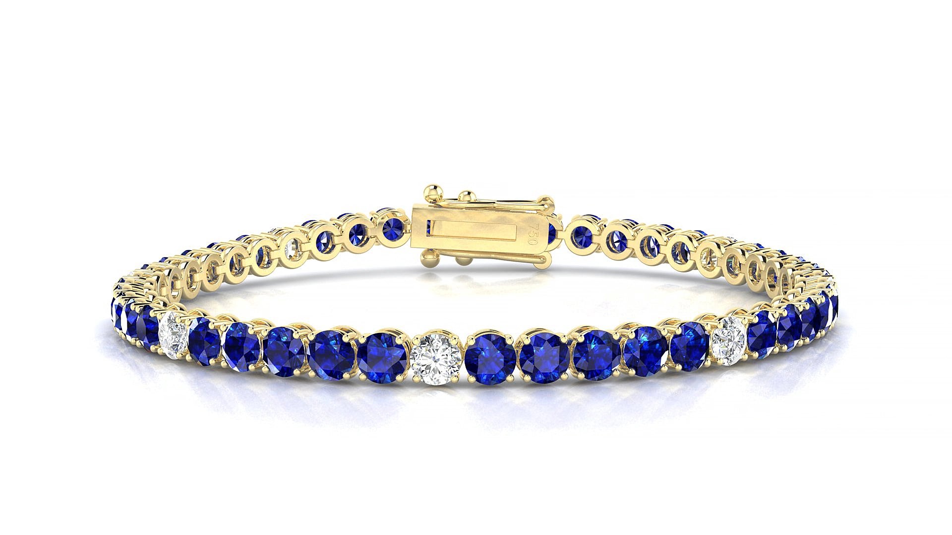Firenze 5-1 | 18k Yellow Gold 3.4 mm Round Natural Sapphire & Diamond 16 cm Tennis Bracelet