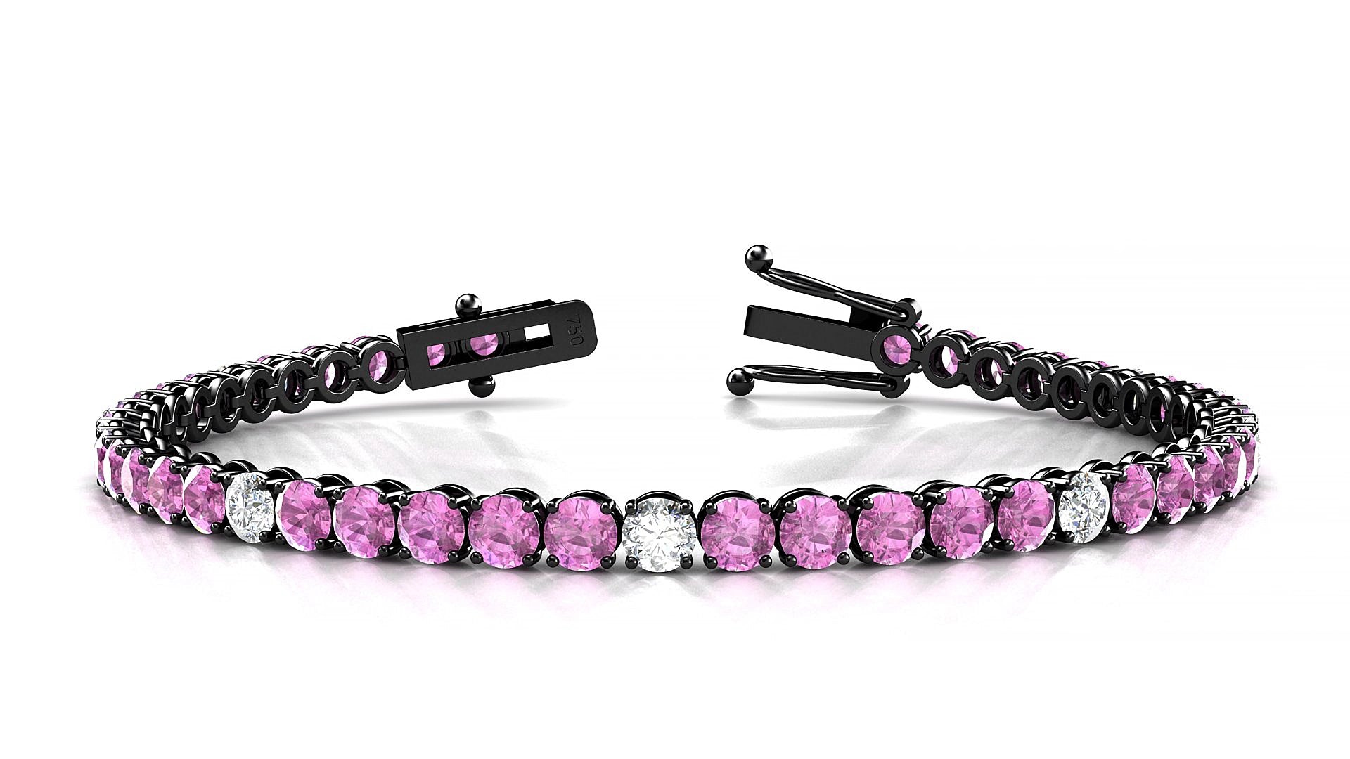 Firenze 5-1 | 18k Black Gold 3.4 mm Round Natural Pink Sapphire & Diamond 15 cm Tennis Bracelet