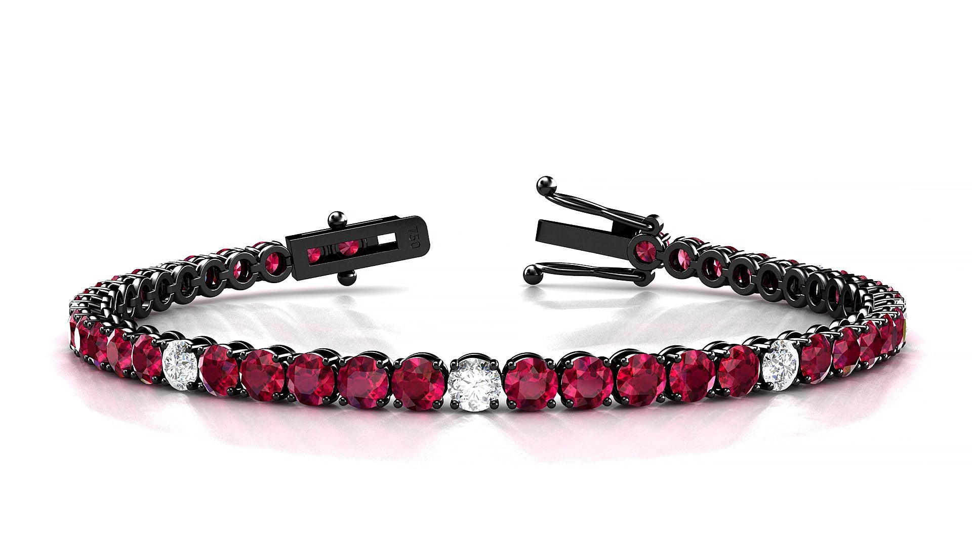 Firenze 5-1 | 18k Black Gold 3.4 mm Round Natural Ruby & Diamond 20 cm Tennis Bracelet