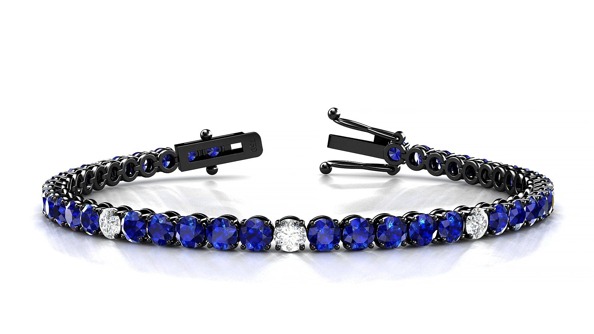 Firenze 5-1 | 18k Black Gold 3.4 mm Round Natural Sapphire & Diamond 18 cm Tennis Bracelet