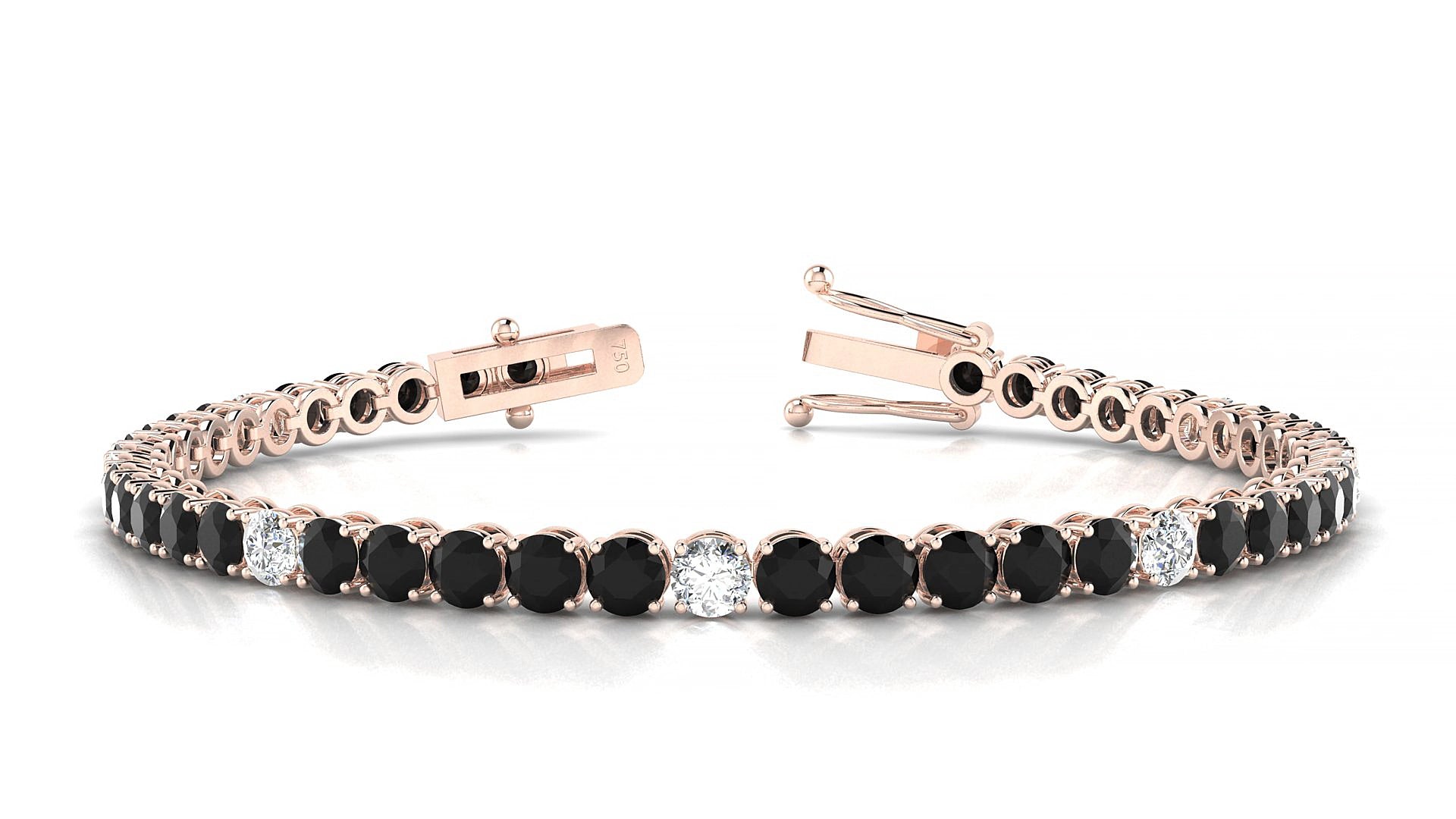 Firenze 5-1 | 18k Rose Gold 3.4 mm Round Natural Black Diamond & Diamond 15 cm Tennis Bracelet