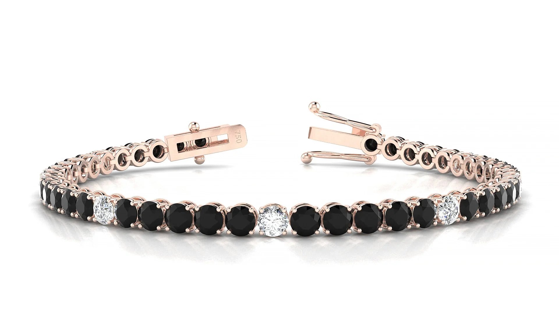 Firenze 5-1 | 18k Rose Gold 3.4 mm Round Natural Black Diamond & Diamond Tennis Bracelet