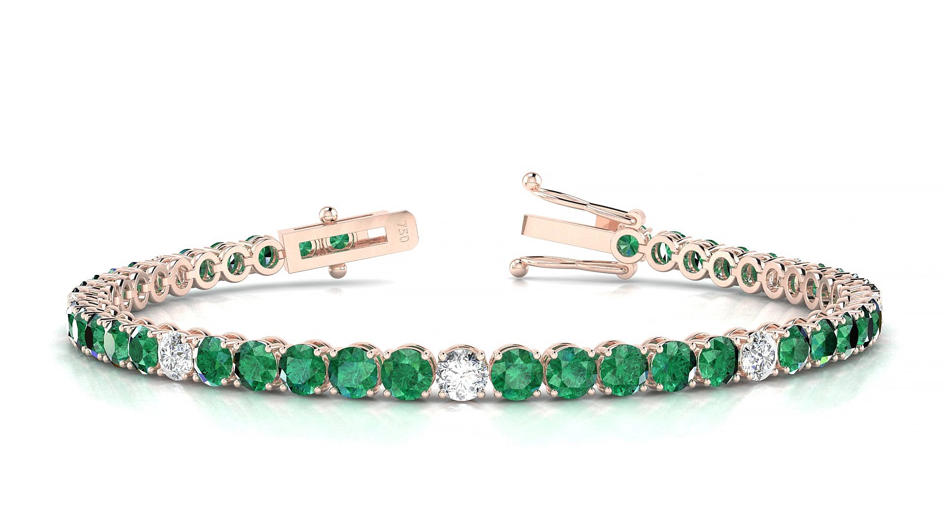 Firenze 5-1 | 18k Rose Gold 3.4 mm Round Natural Emerald & Diamond 17 cm Tennis Bracelet