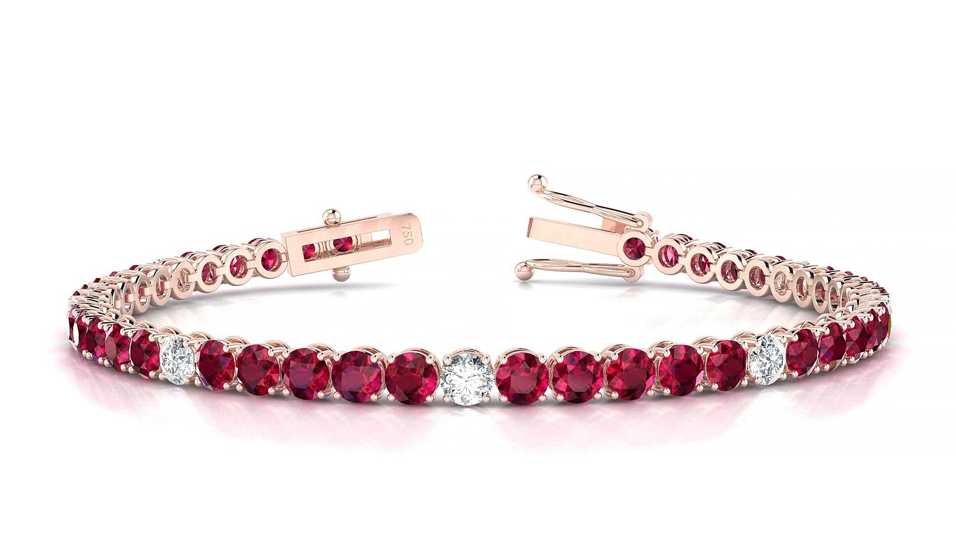 Firenze 5-1 | 18k Rose Gold 3.4 mm Round Natural Ruby & Diamond 19 cm Tennis Bracelet