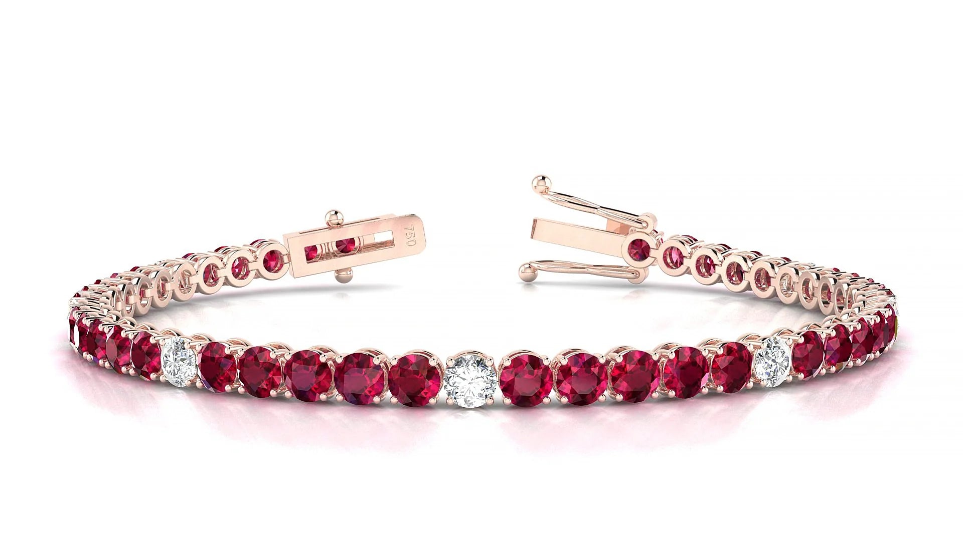 Firenze 5-1 | 18k Rose Gold 3.4 mm Round Natural Ruby & Diamond Tennis Bracelet