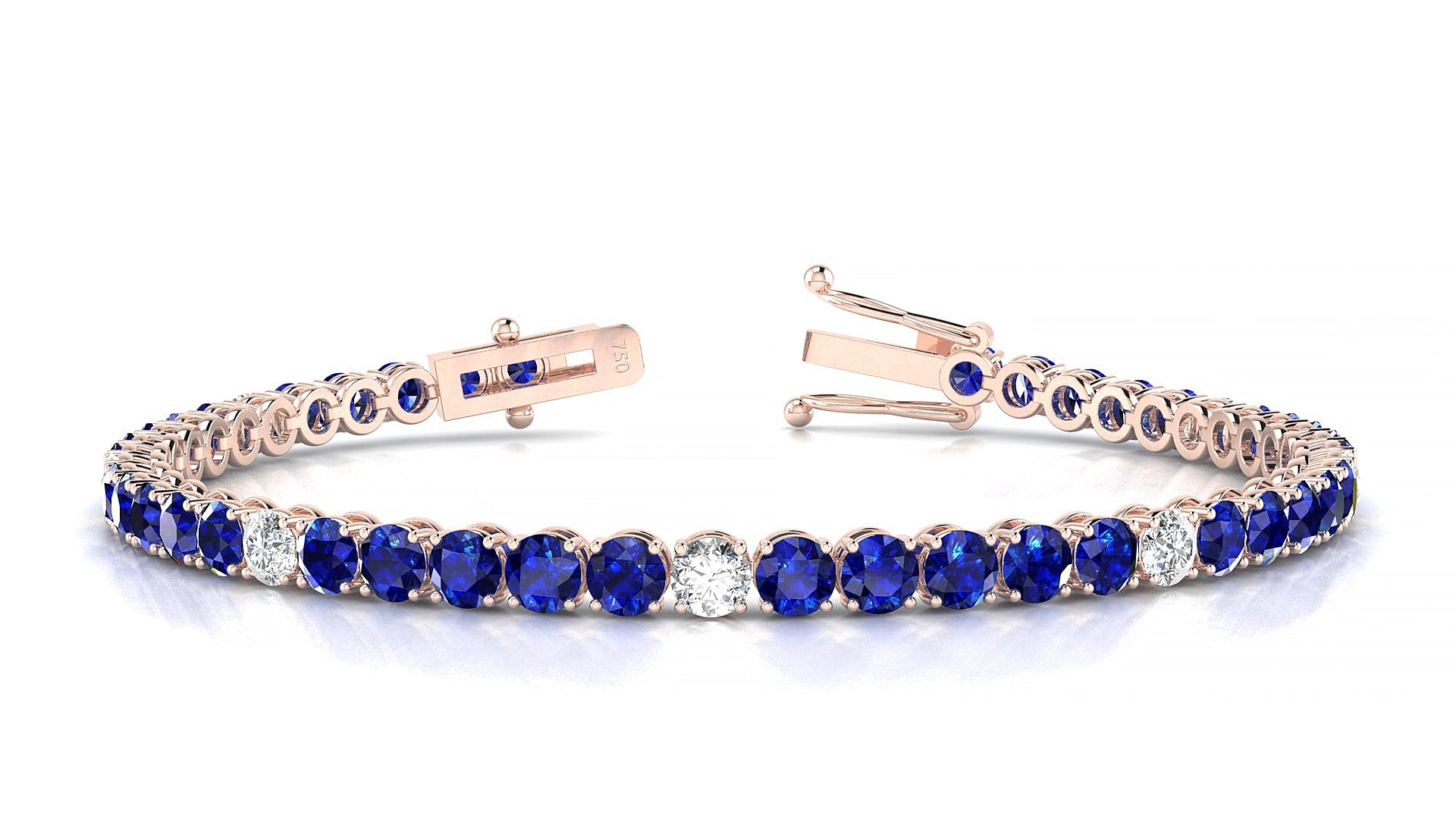 Firenze 5-1 | 18k Rose Gold 3.4 mm Round Natural Sapphire & Diamond 15 cm Tennis Bracelet