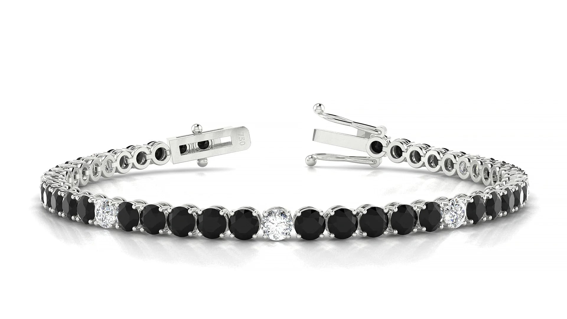 Firenze 5-1 | 18k White Gold 3.4 mm Round Natural Black Diamond & Diamond Tennis Bracelet